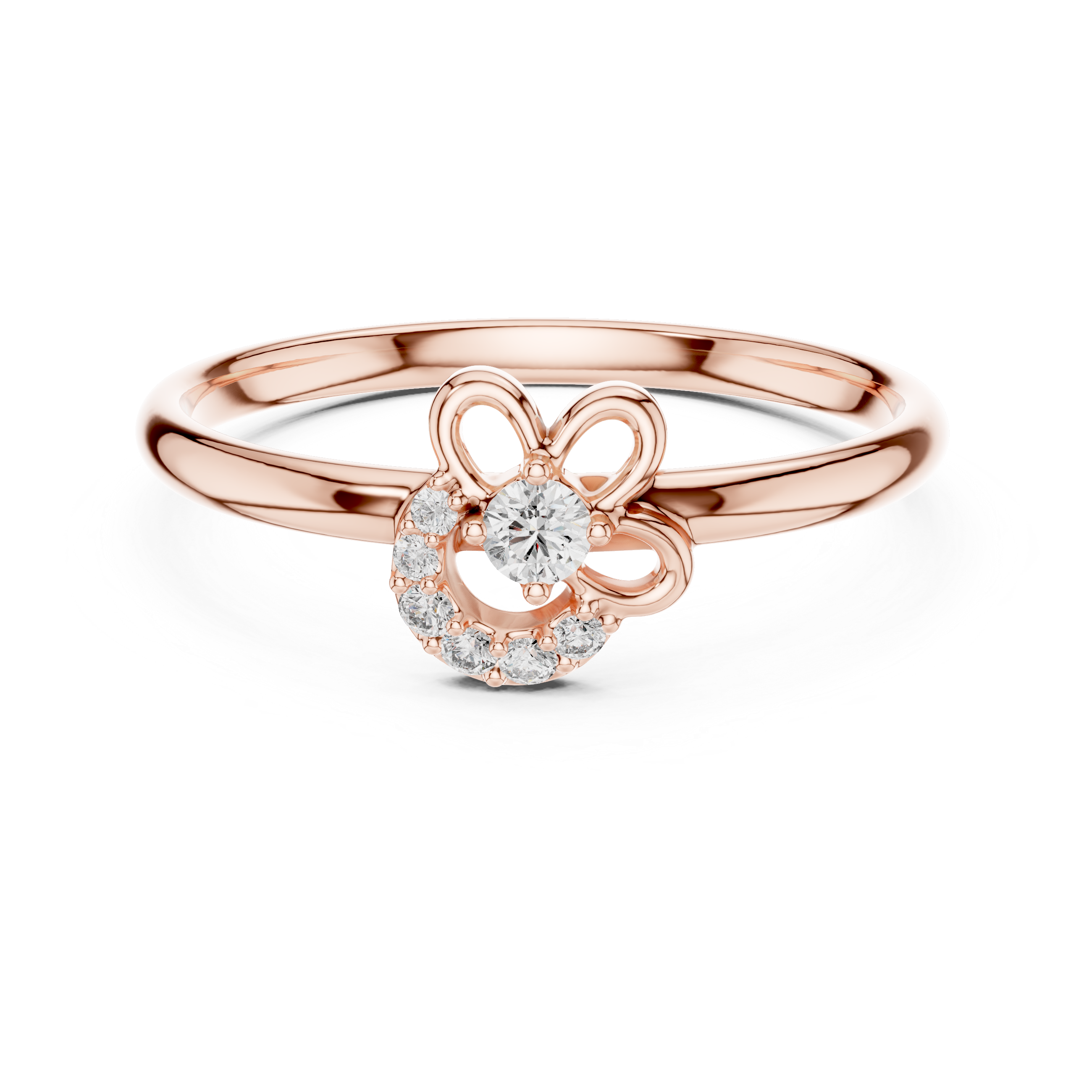 Rose Gold Crescent Openwork Wire Floral Diamond Ring