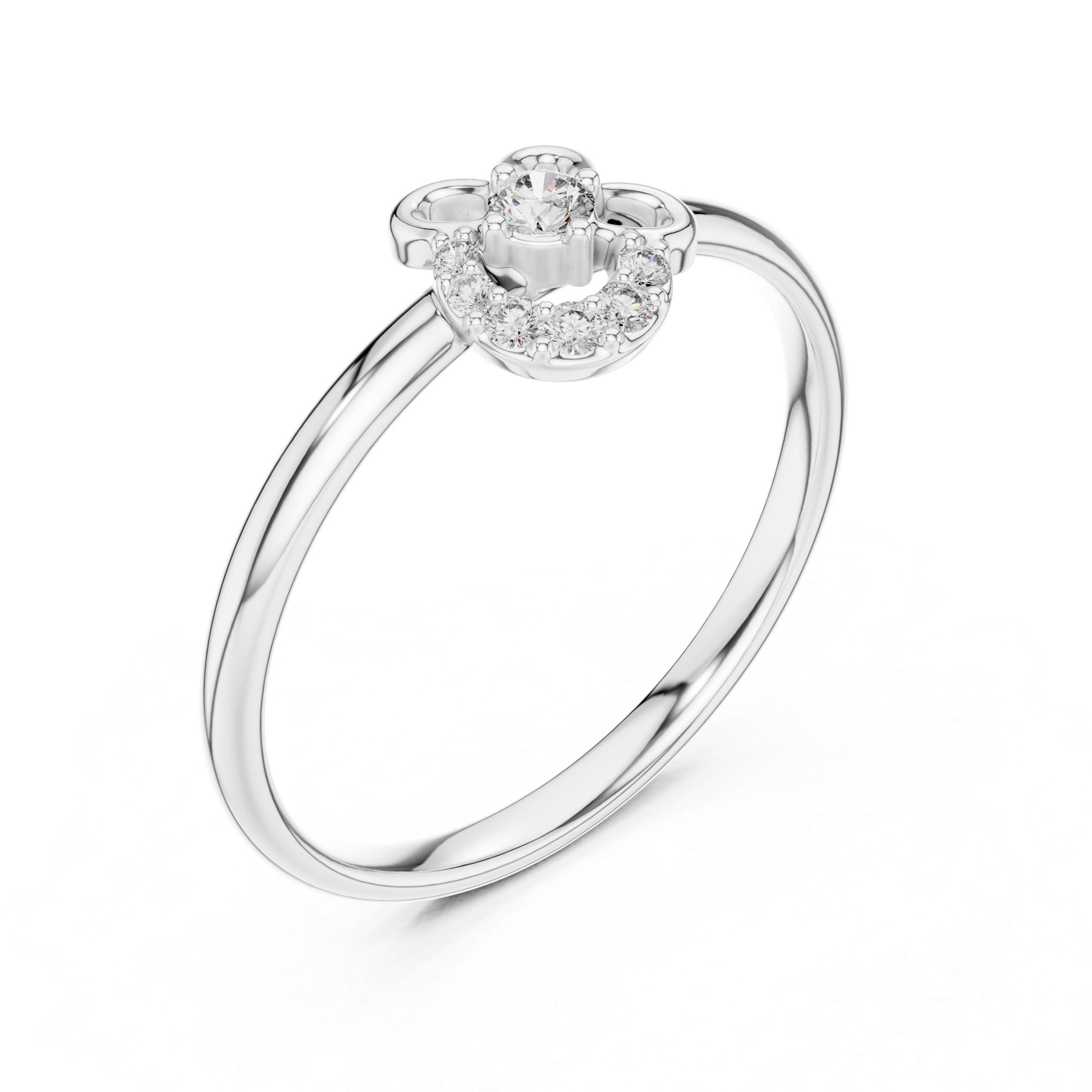 Rose Gold Crescent Openwork Wire Floral Diamond Ring