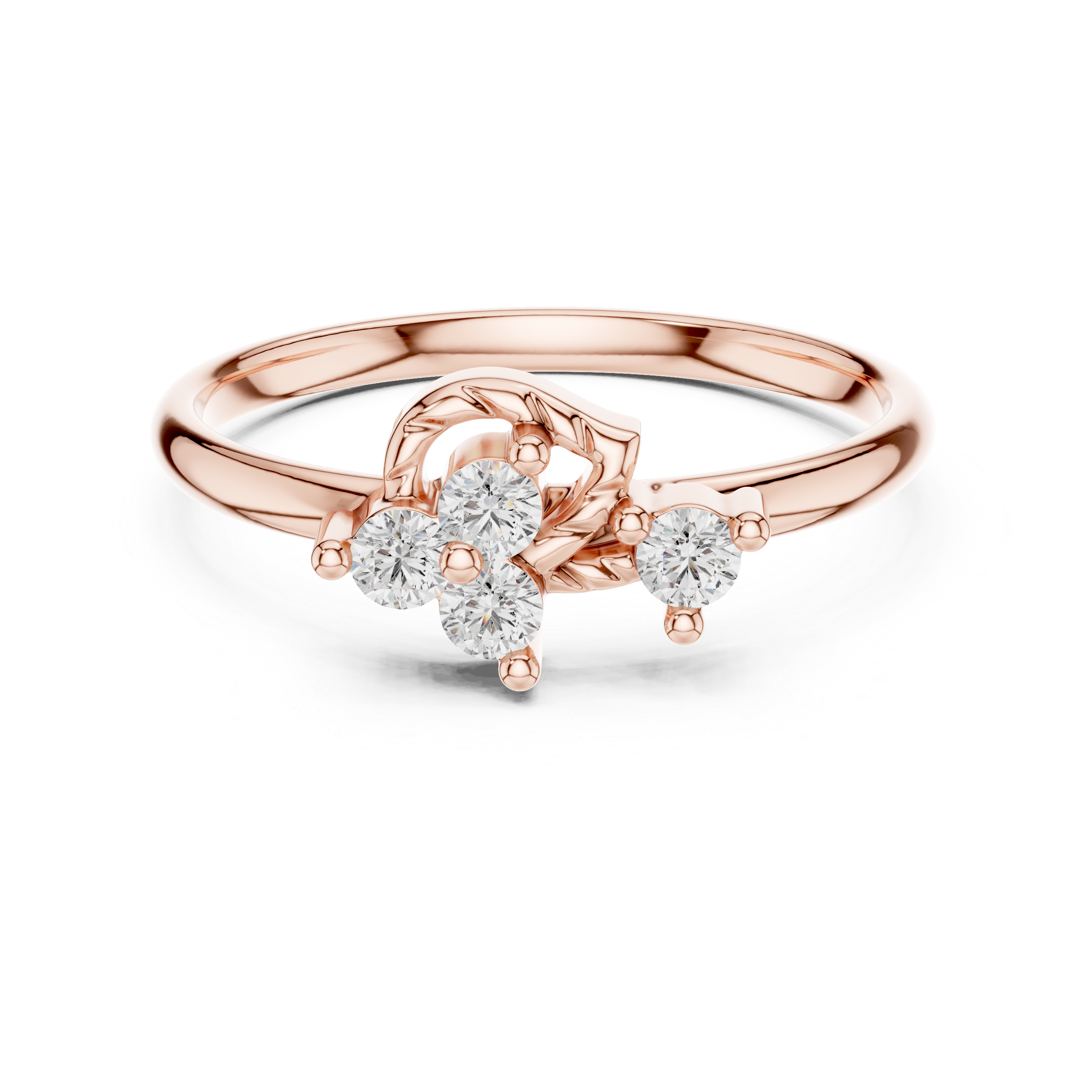Rose Gold Sculpted Leaf Bypass Diamond Cluster Ring