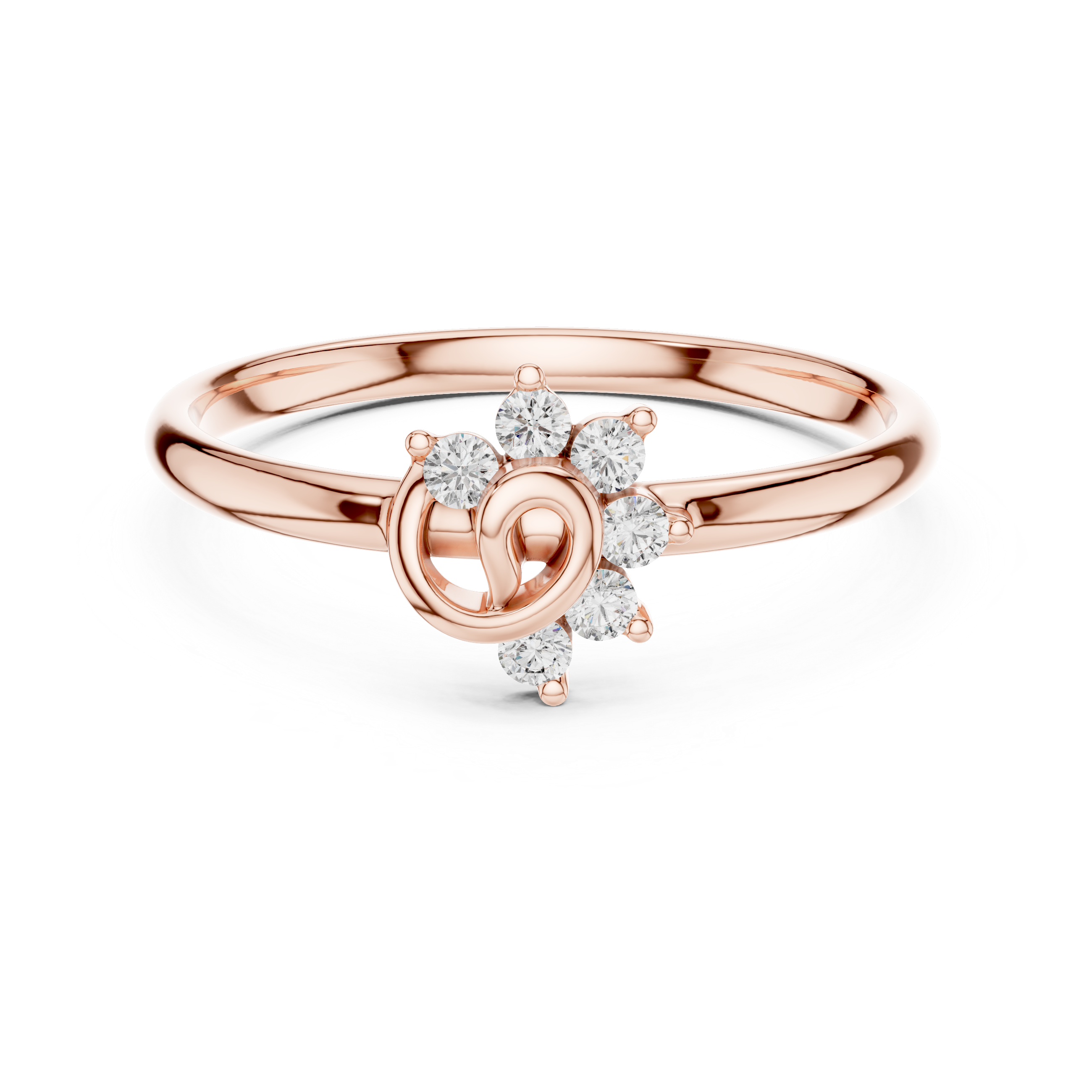 Rose Gold Swirl Heart Floral Arch Diamond Cluster Ring