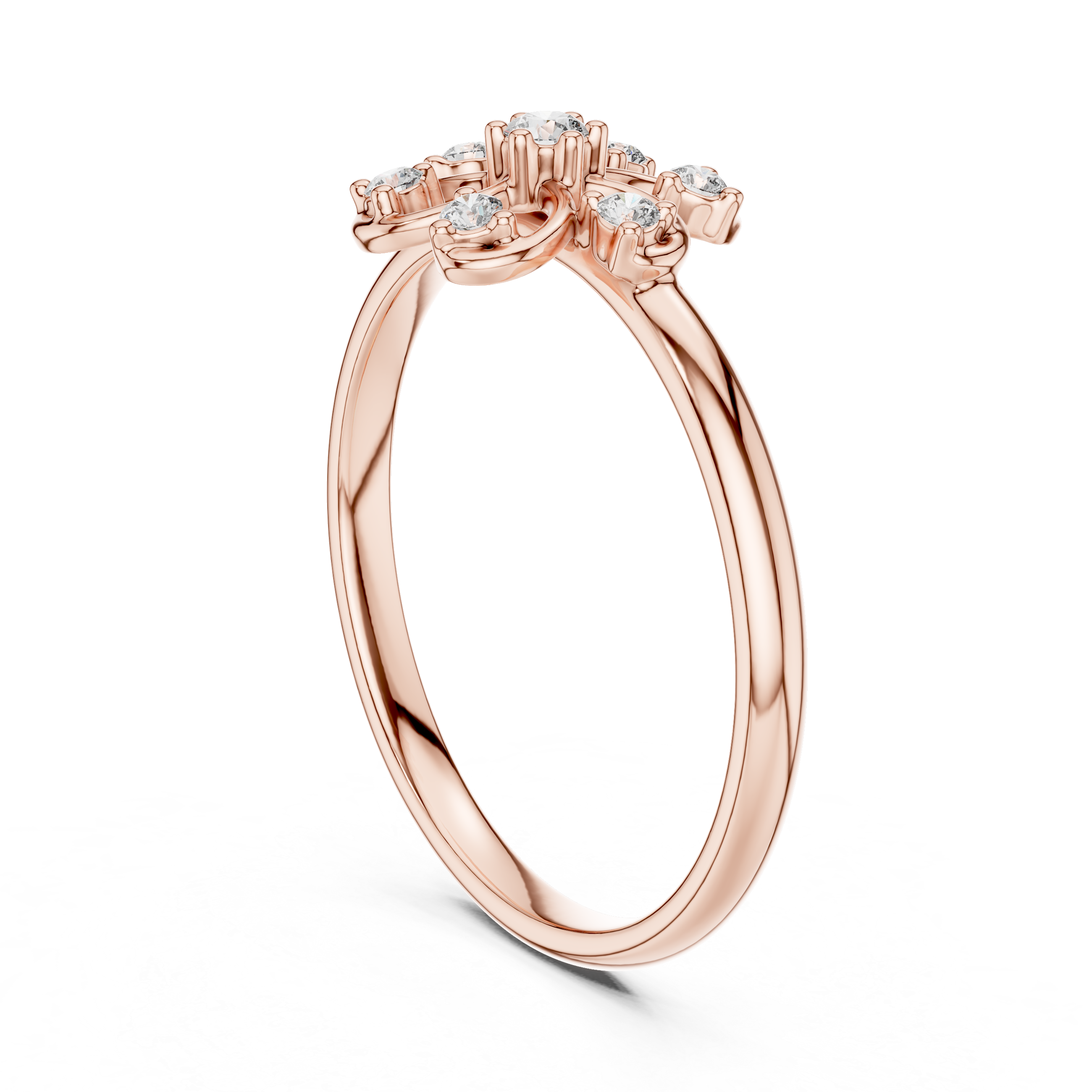 Rose Gold Swirl Petal Floral Cluster Diamond Ring