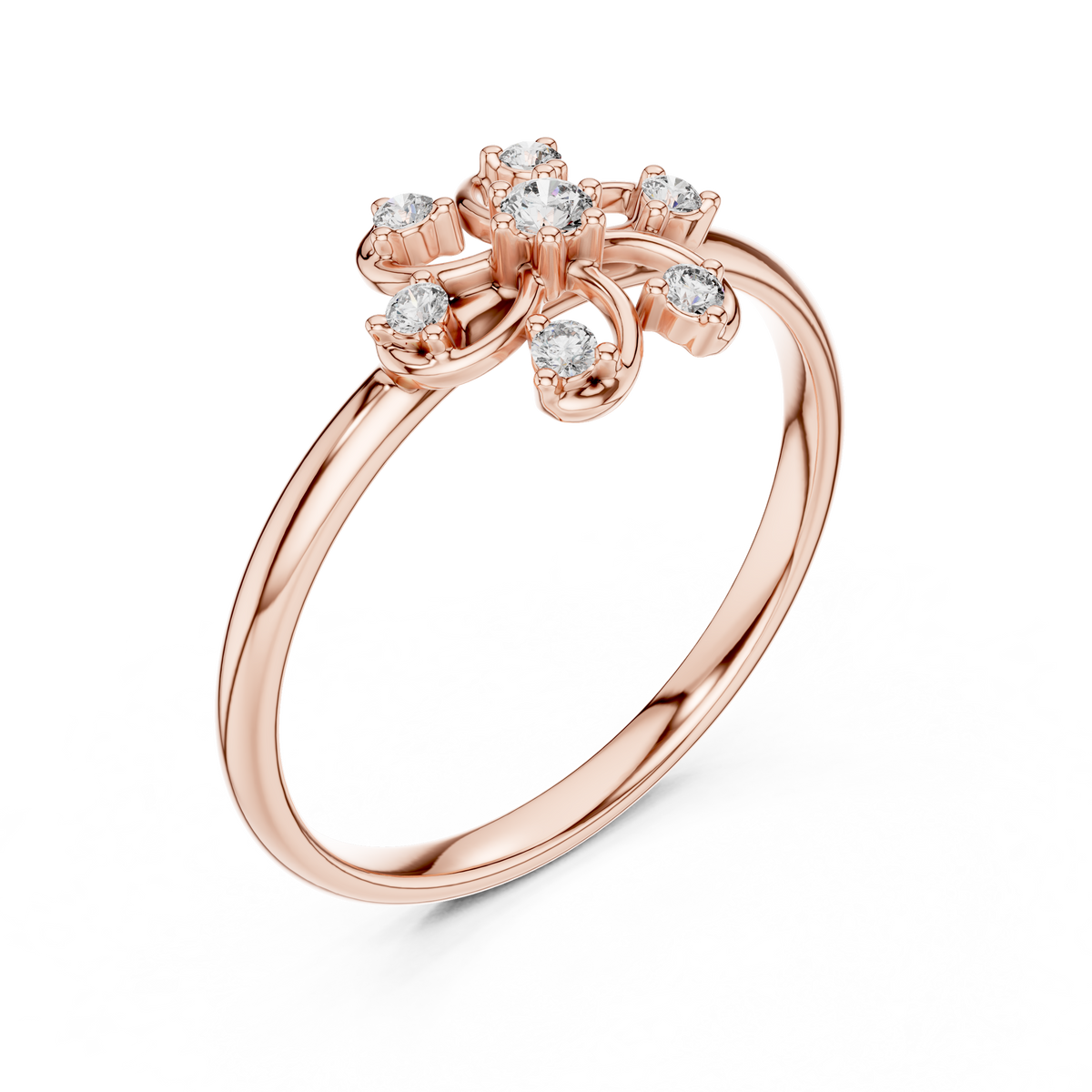 Rose Gold Swirl Petal Floral Cluster Diamond Ring