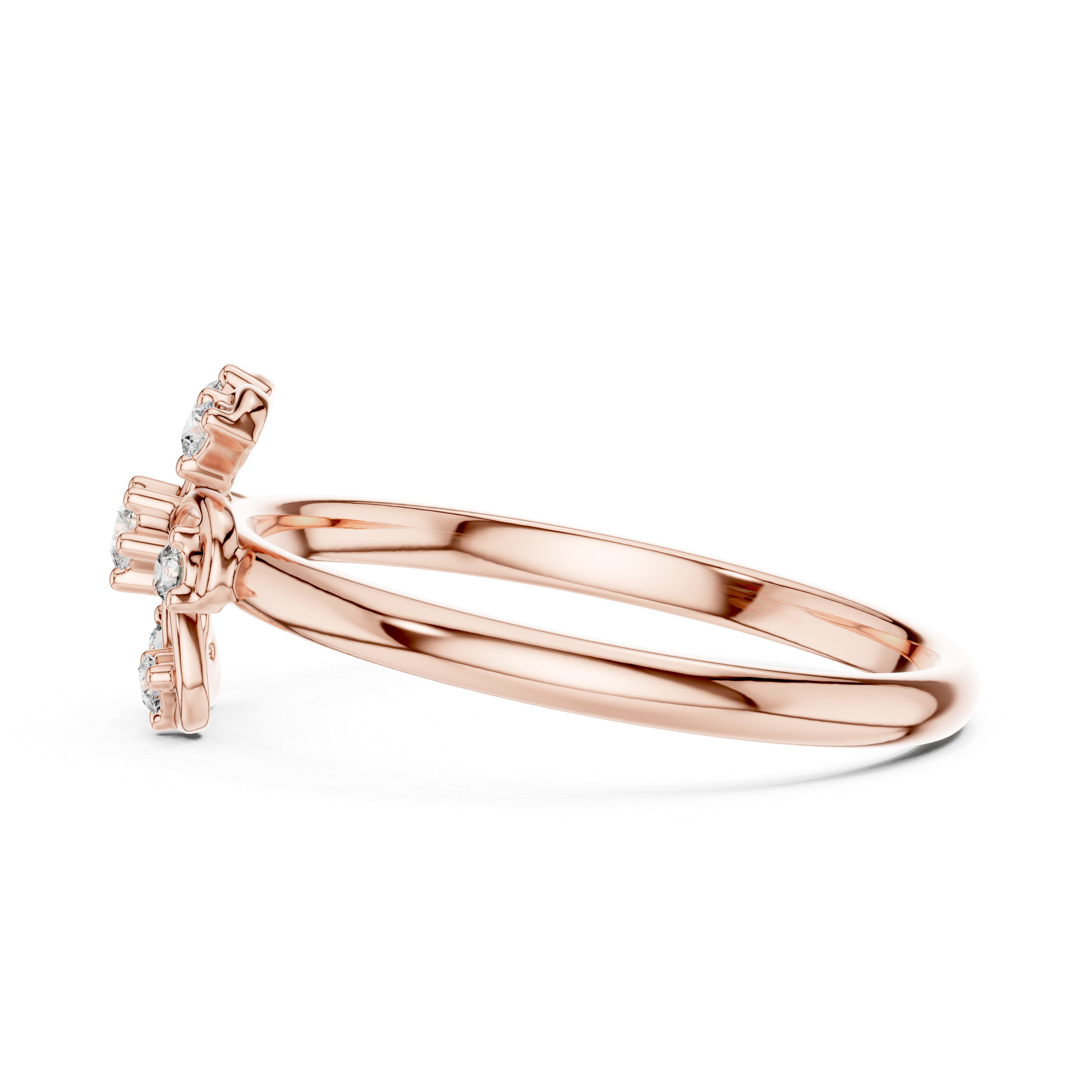 Rose Gold Swirl Petal Floral Cluster Diamond Ring