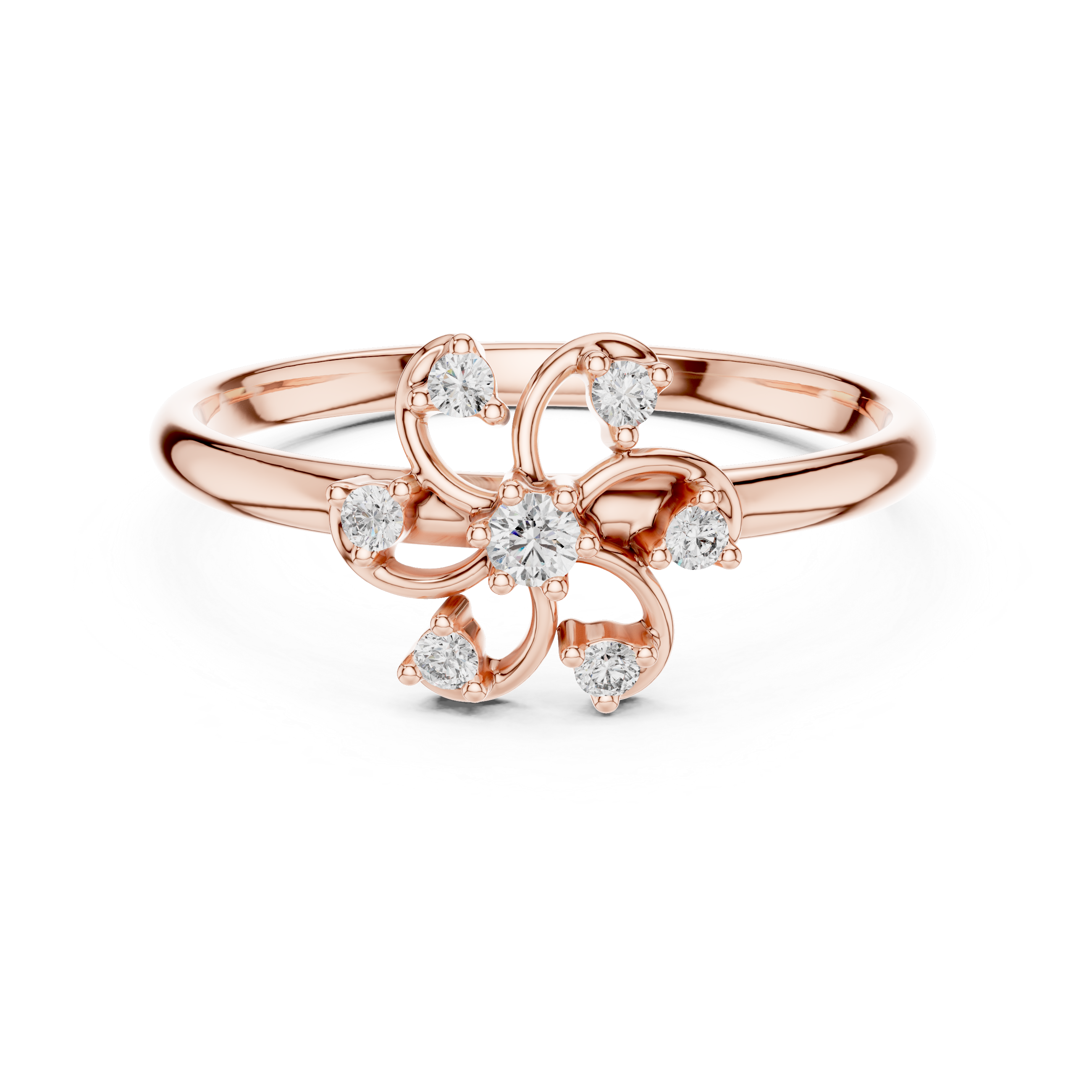 Rose Gold Swirl Petal Floral Cluster Diamond Ring