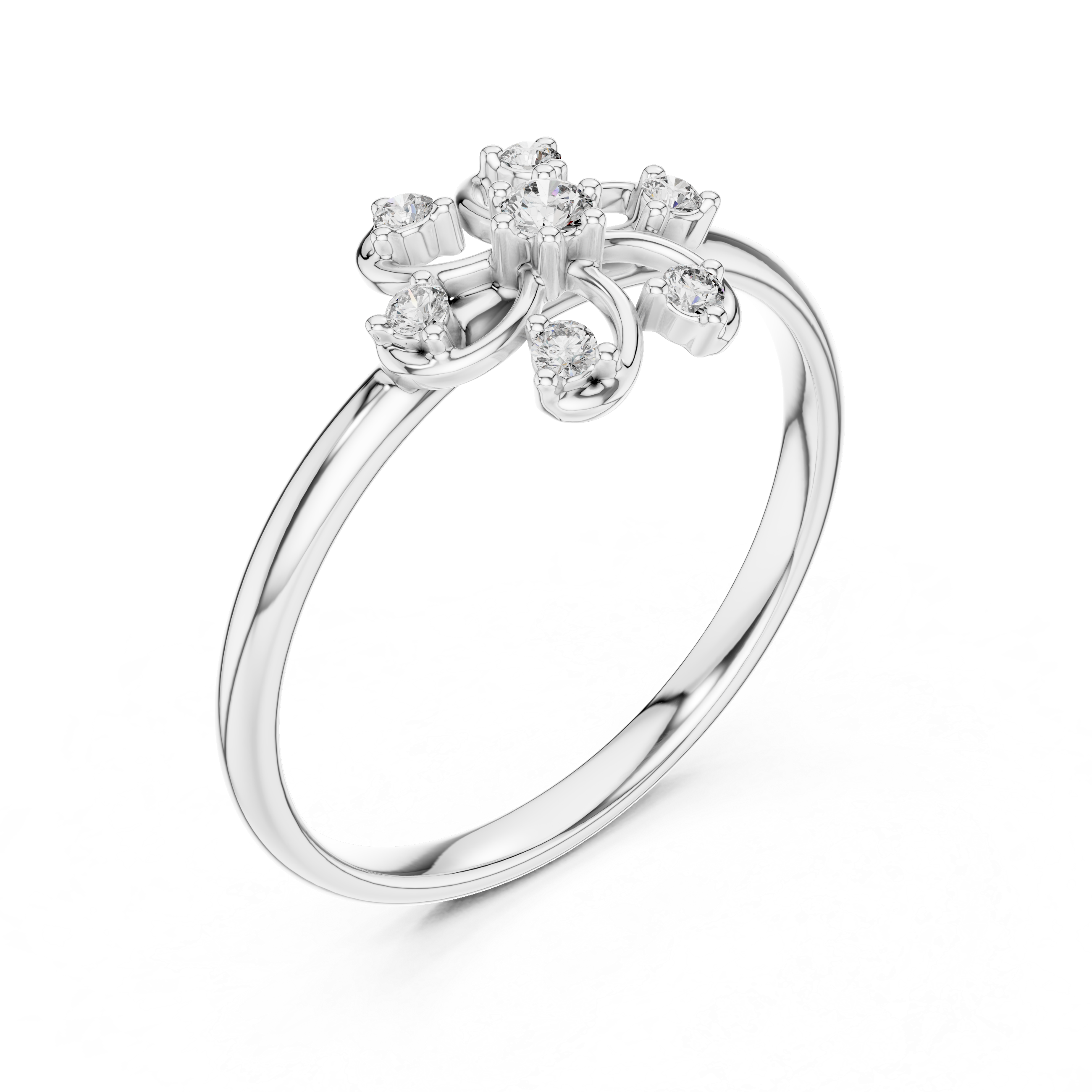 Rose Gold Swirl Petal Floral Cluster Diamond Ring