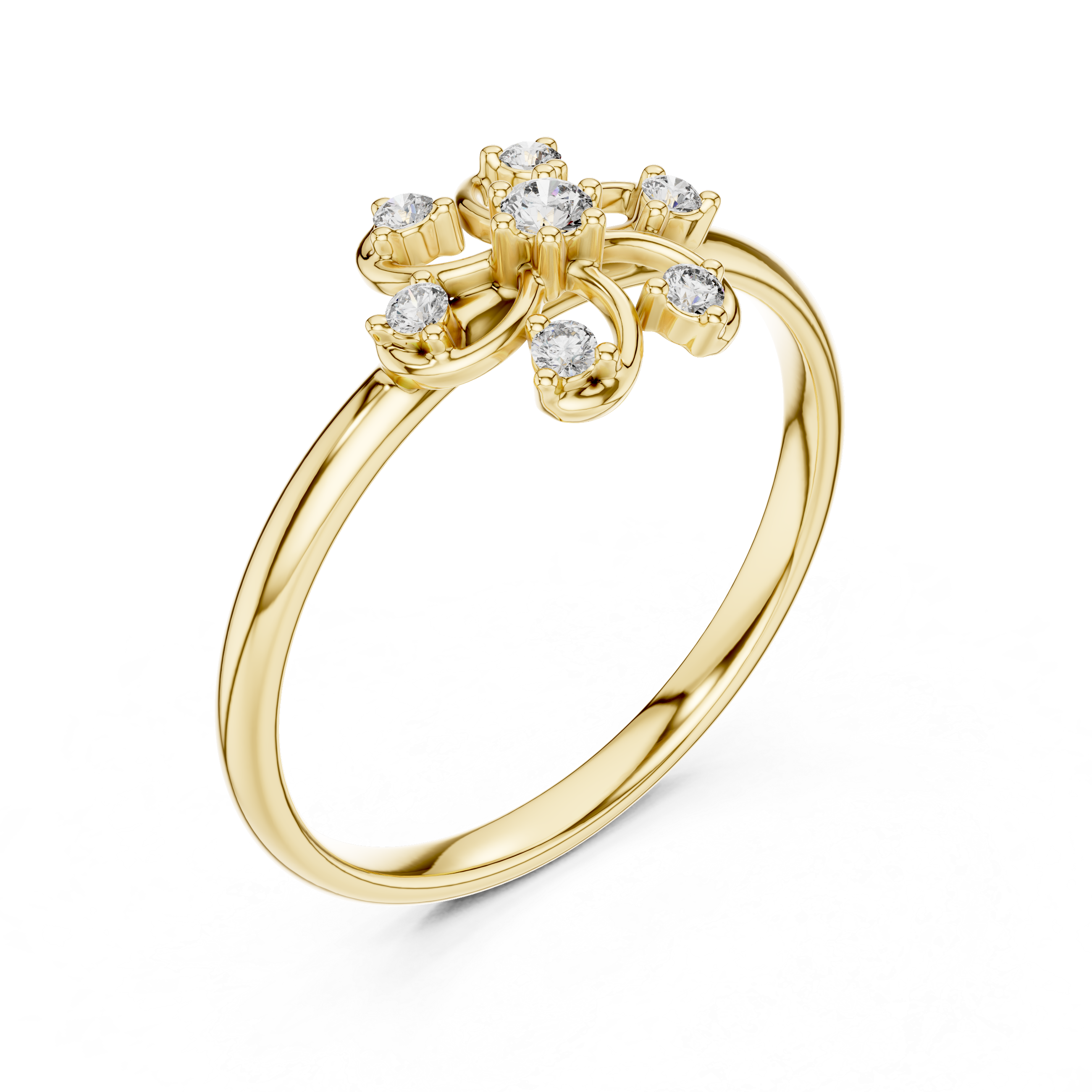 Rose Gold Swirl Petal Floral Cluster Diamond Ring