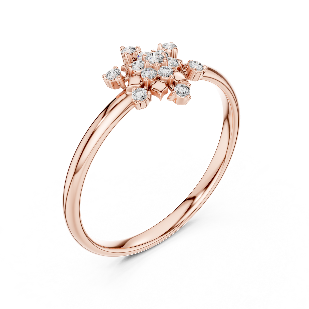 Rose Gold Snowflake Floral Star Cluster Diamond Ring