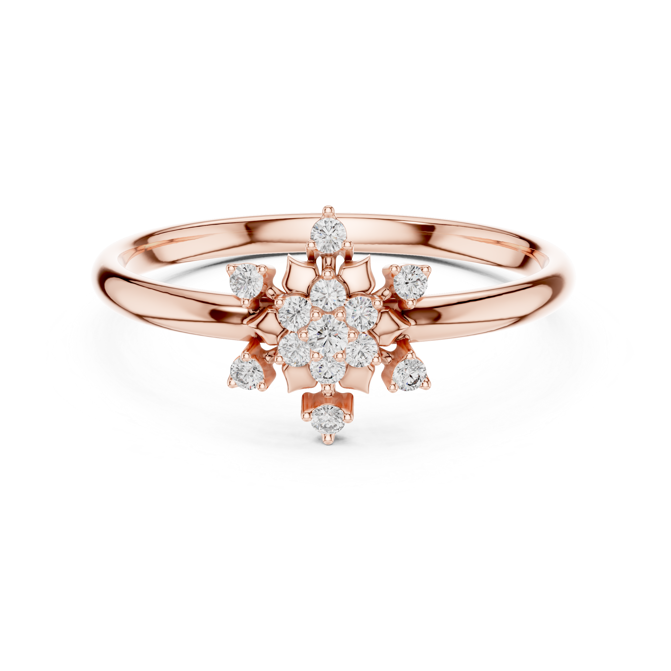 Rose Gold Snowflake Floral Star Cluster Diamond Ring