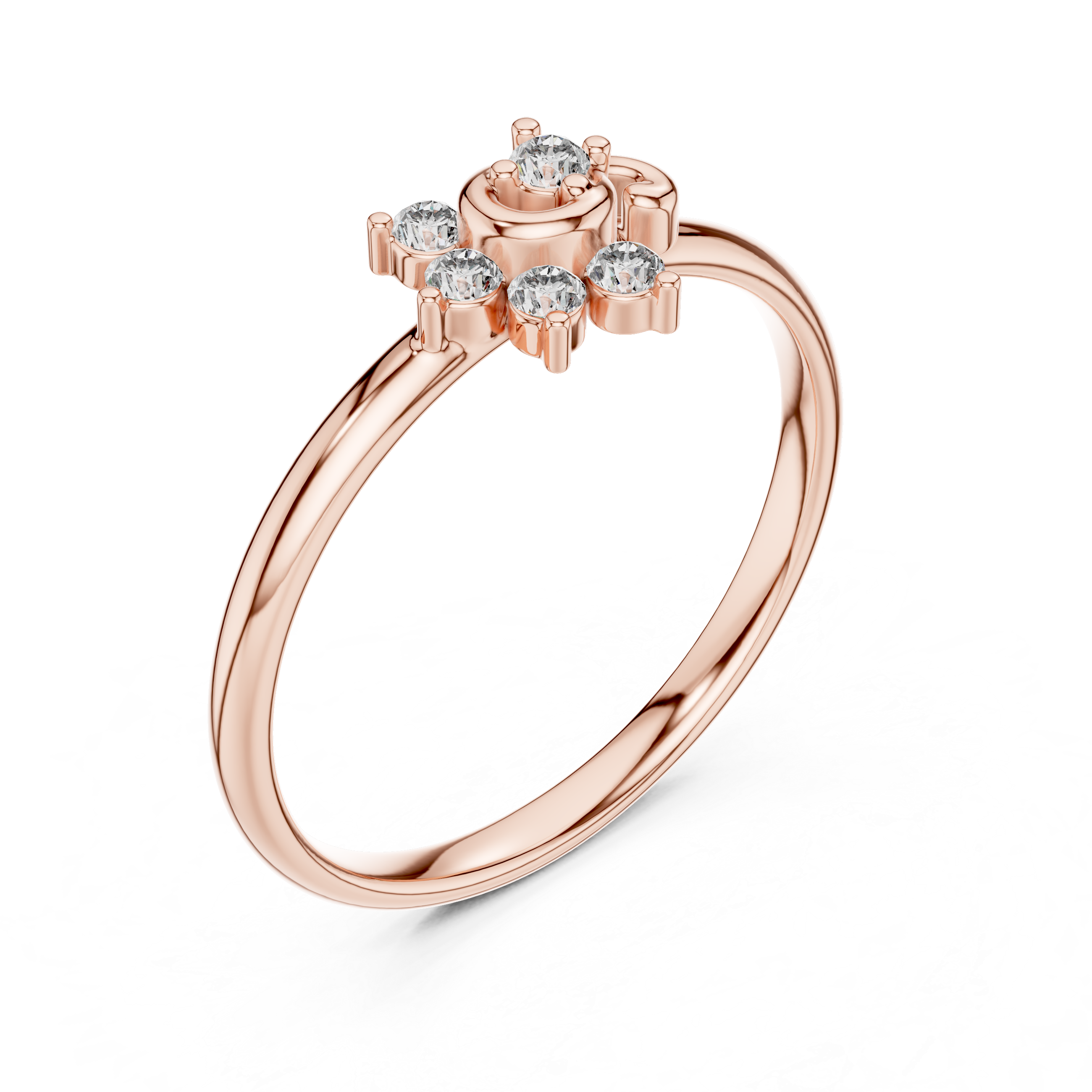 Rose Gold Swirl Arch Floral Diamond Cluster Ring