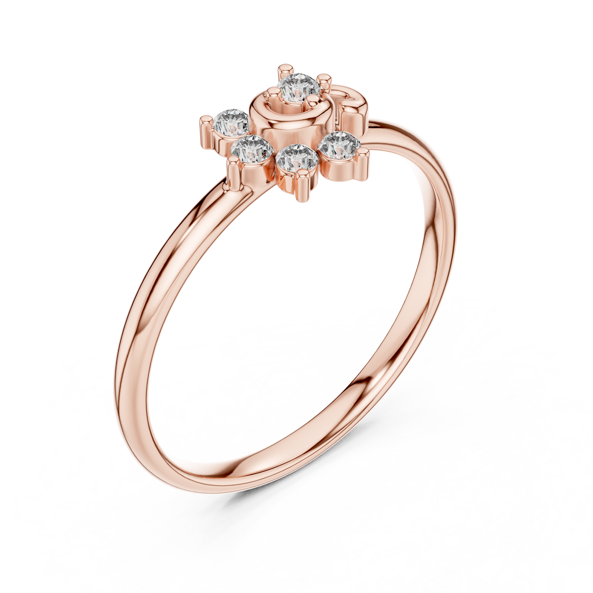 Rose Gold Swirl Arch Floral Diamond Cluster Ring
