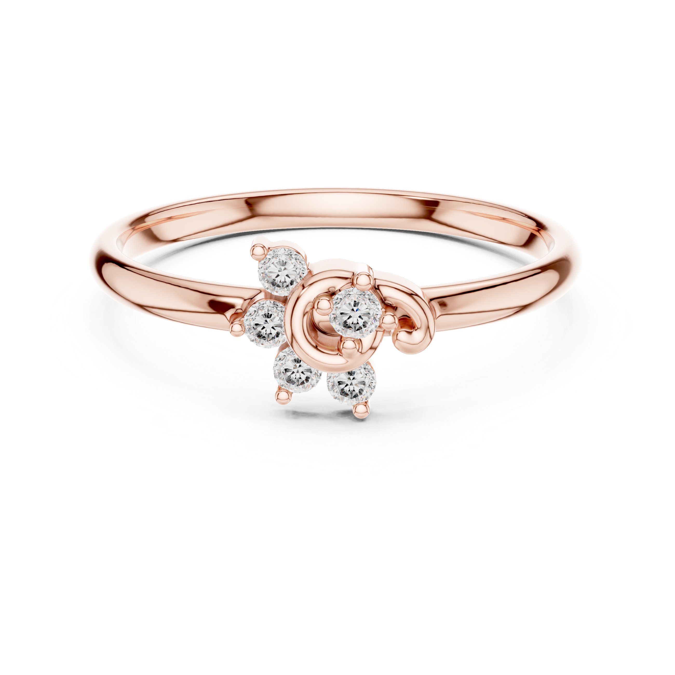 Rose Gold Swirl Arch Floral Diamond Cluster Ring