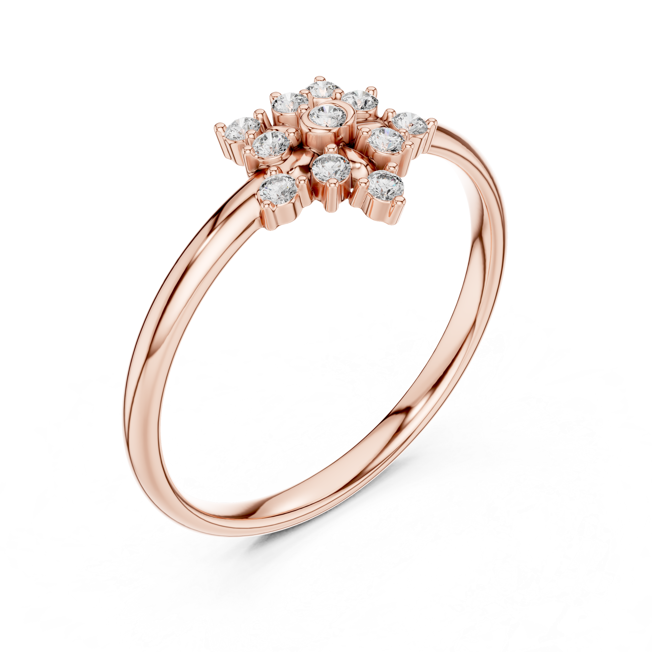 Rose Gold Geometric Floral Starburst Diamond Cluster Ring