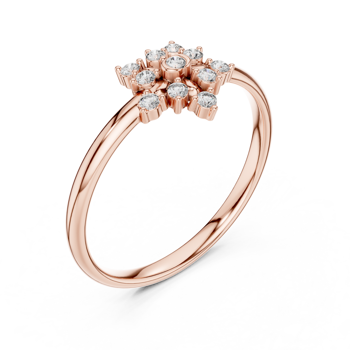 Rose Gold Geometric Floral Starburst Diamond Cluster Ring