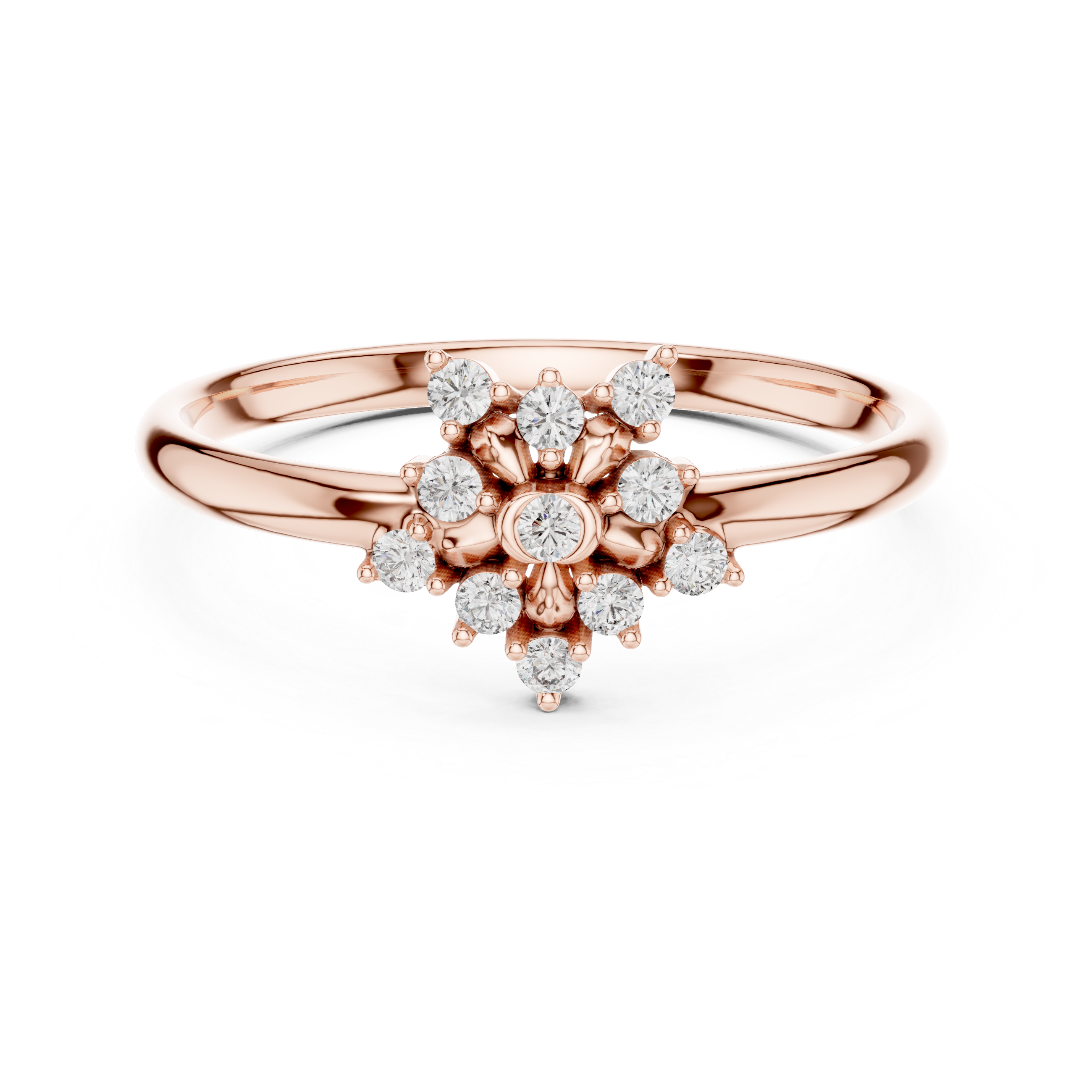 Rose Gold Geometric Floral Starburst Diamond Cluster Ring