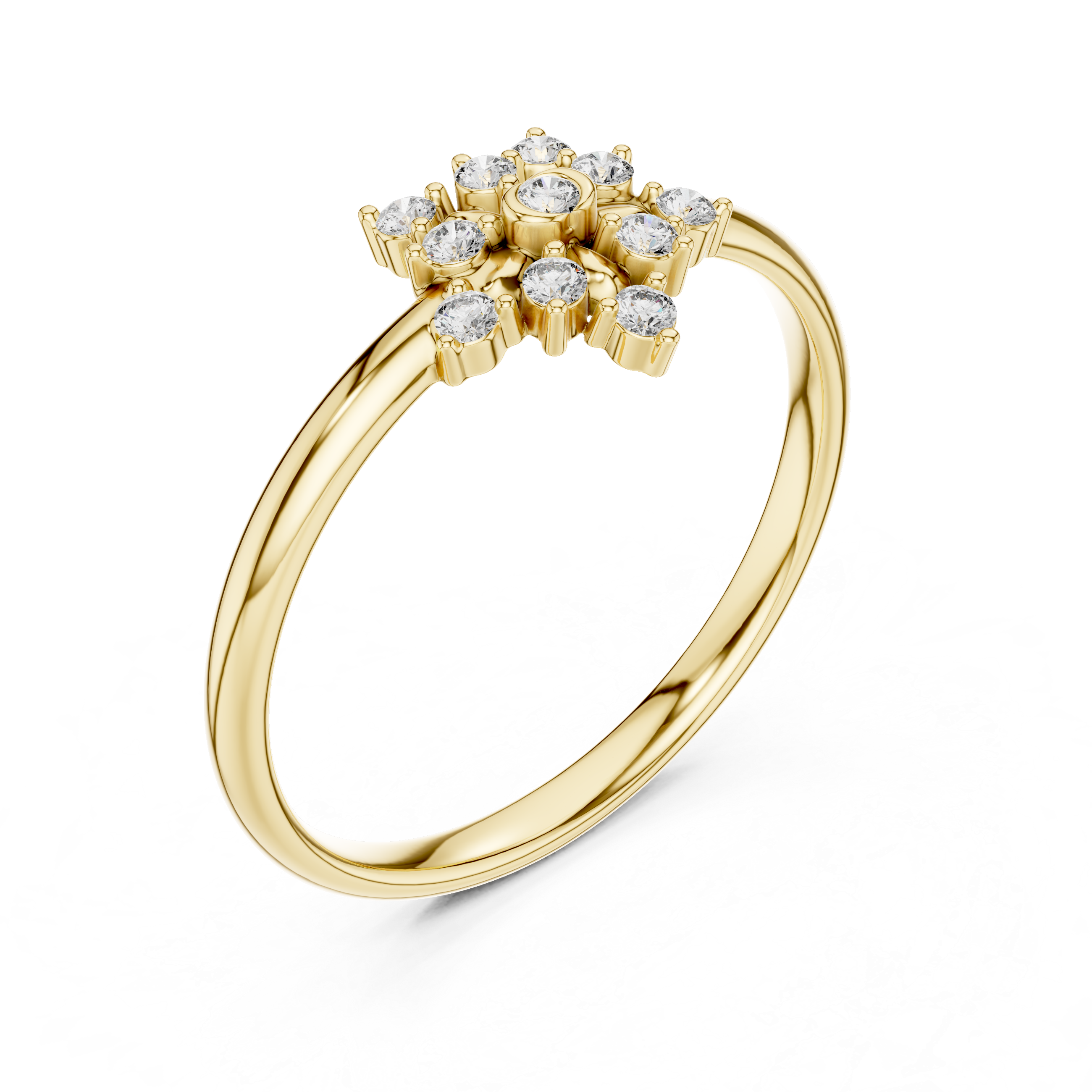 Rose Gold Geometric Floral Starburst Diamond Cluster Ring