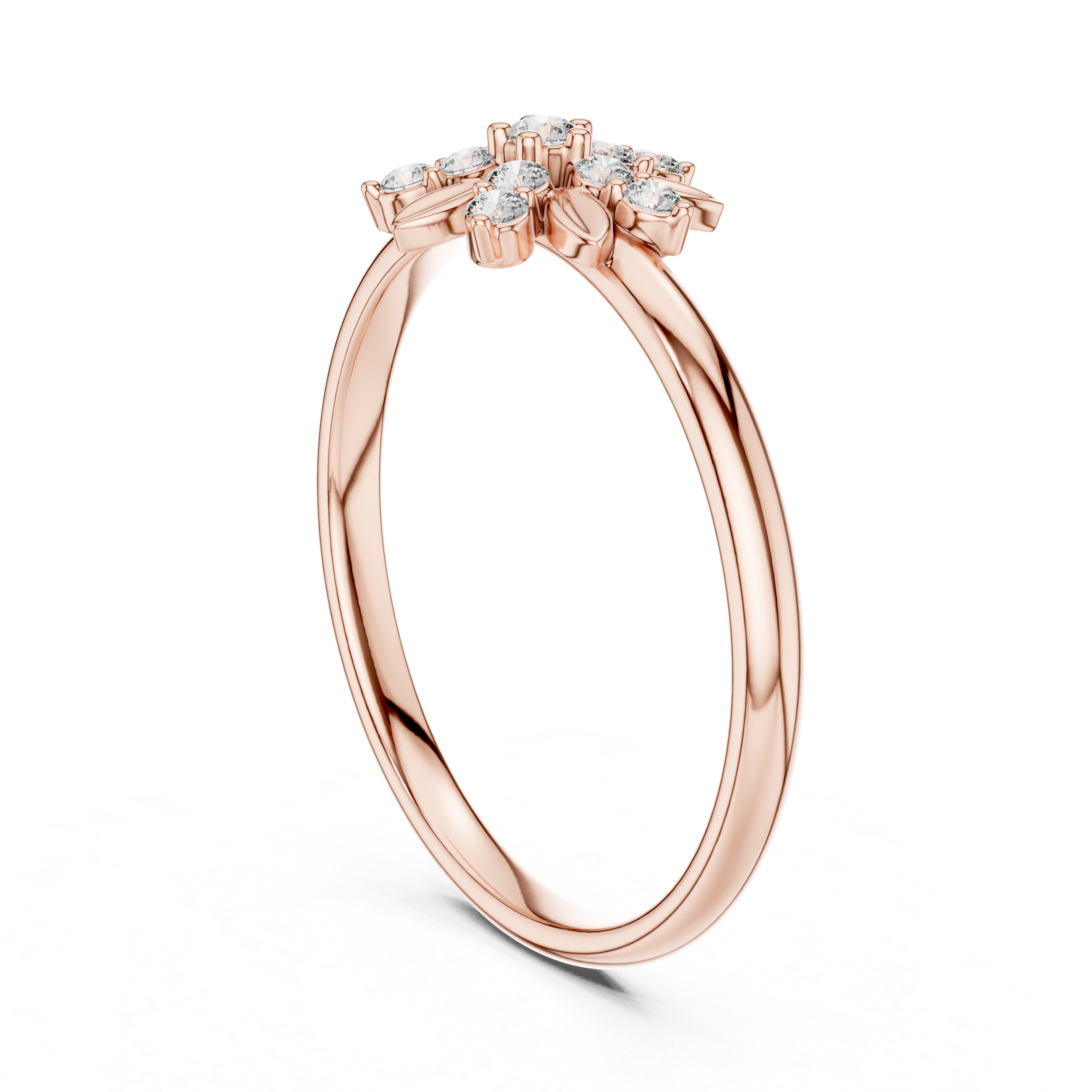 Rose Gold Sunburst Floral Leaf Diamond Cluster Ring