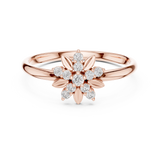Rose Gold Sunburst Floral Leaf Diamond Cluster Ring