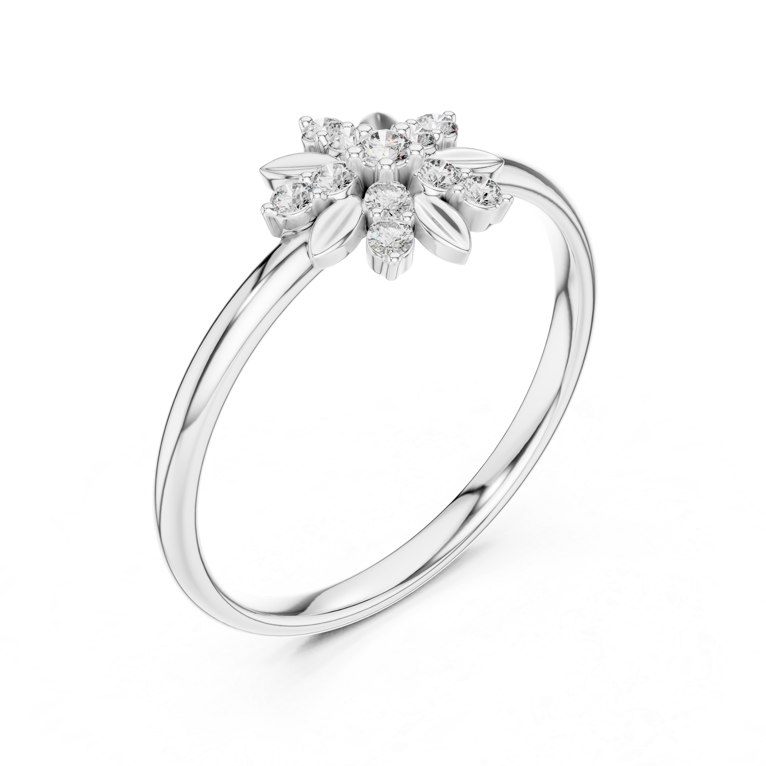 Rose Gold Sunburst Floral Leaf Diamond Cluster Ring