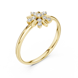 Rose Gold Sunburst Floral Leaf Diamond Cluster Ring