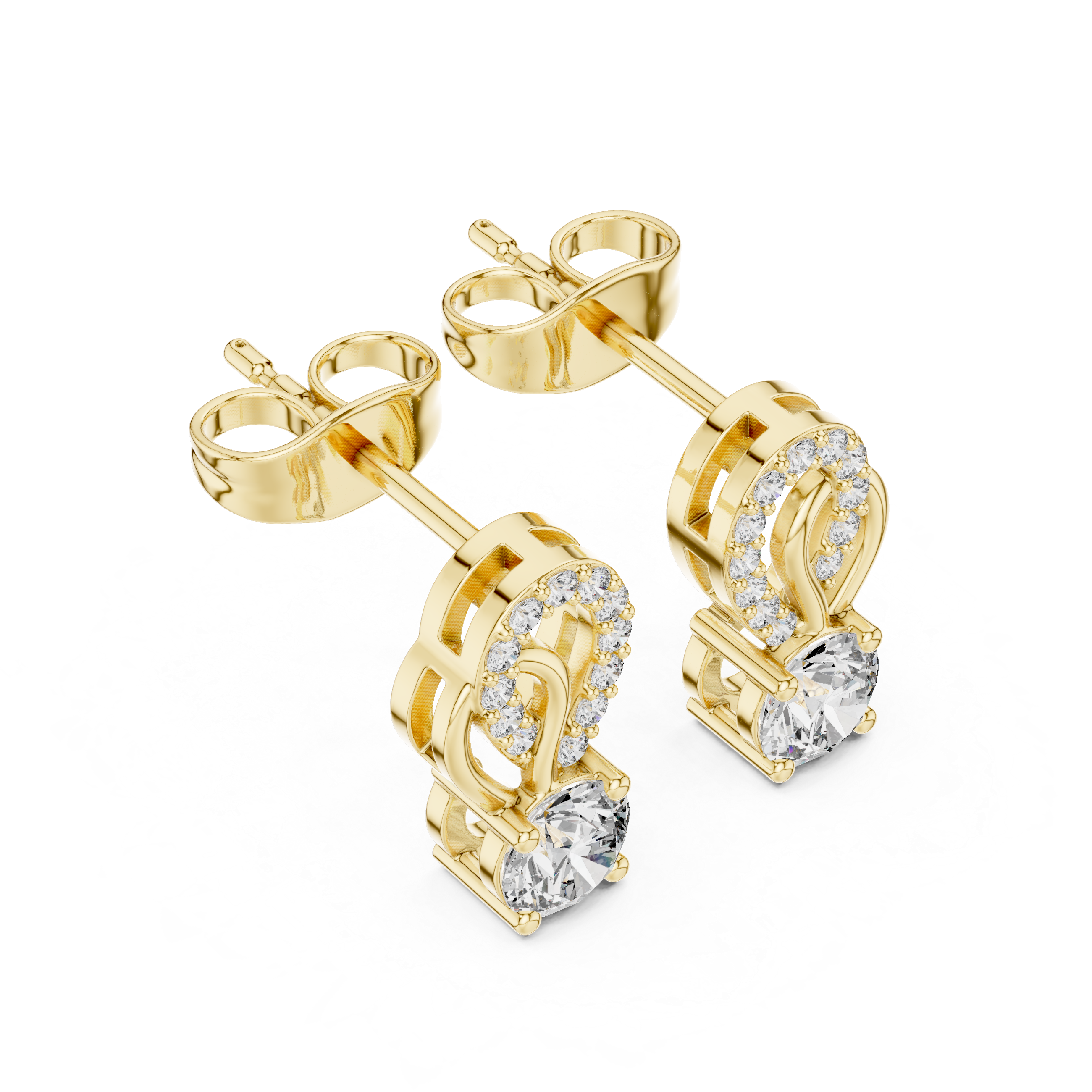 Rose Gold Crown Crest Trio Diamond Stud Earrings