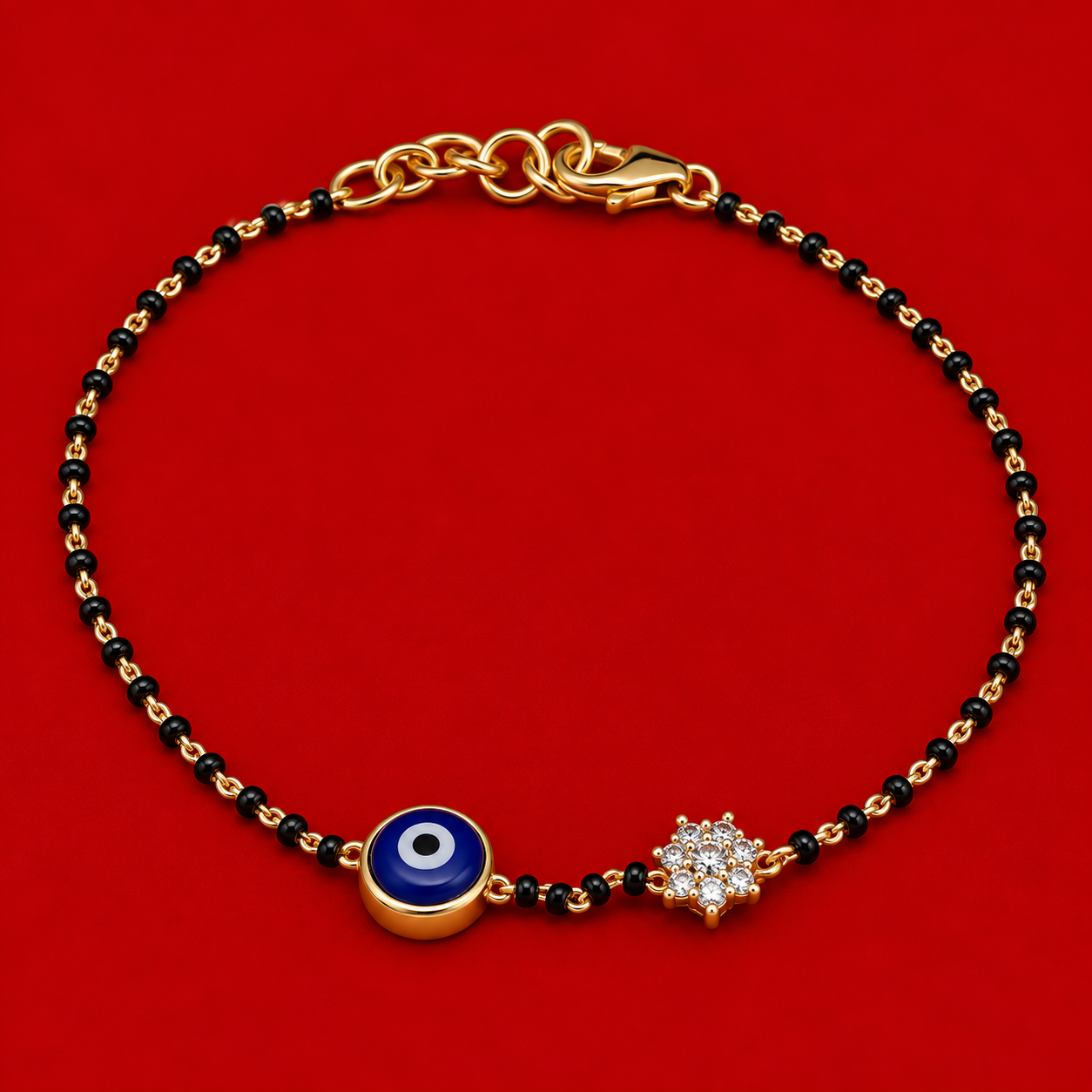 Evil Eye & Floral Diamond Mangalsutra Bracelet