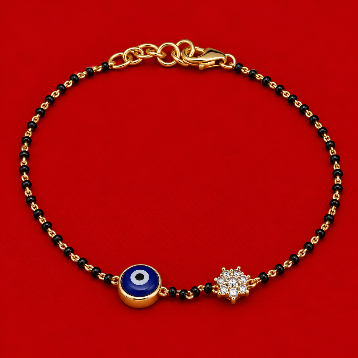 Evil Eye & Floral Diamond Mangalsutra Bracelet
