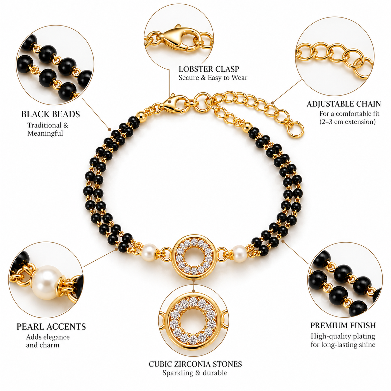 Circular Solitaire Diamond Halo Mangalsutra Bracelet