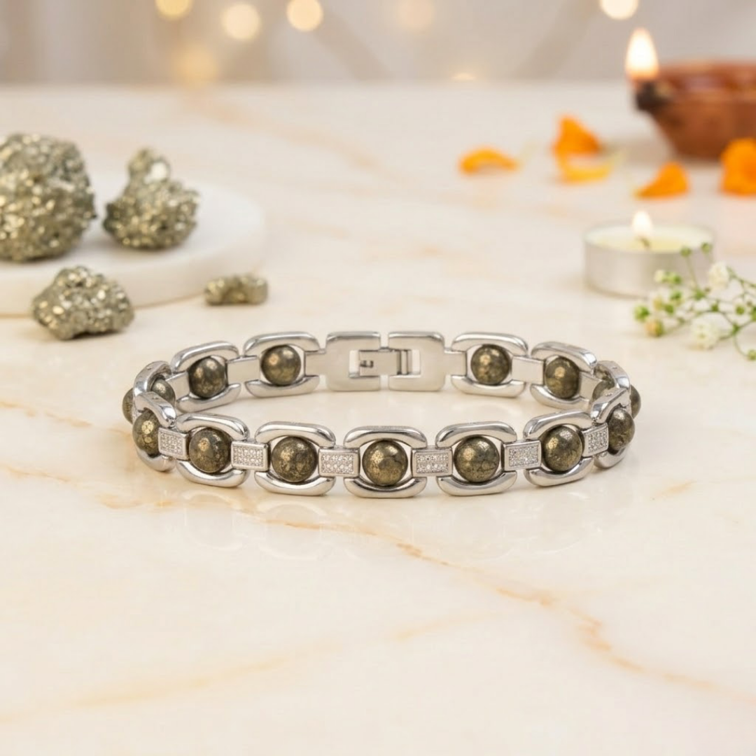 Metal Raw Pyrite Bracelet - Silver