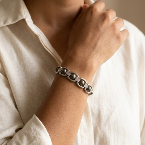 Metal Raw Pyrite Bracelet - Silver