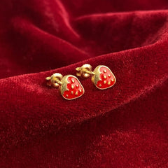 Golden Cute Strawberry 925 Sterling Silver Kids Earrings