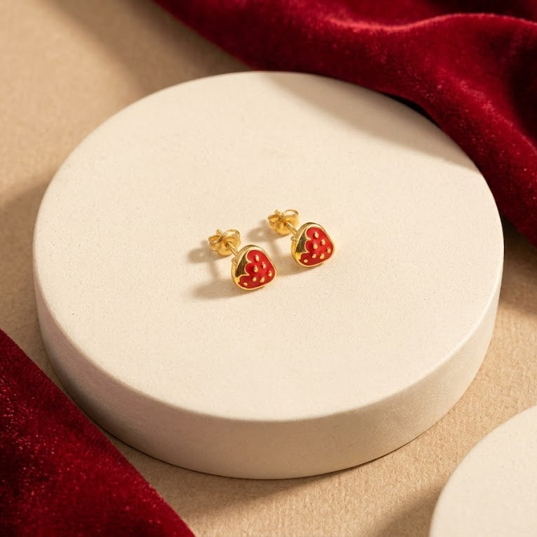 Golden Cute Strawberry 925 Sterling Silver Kids Earrings