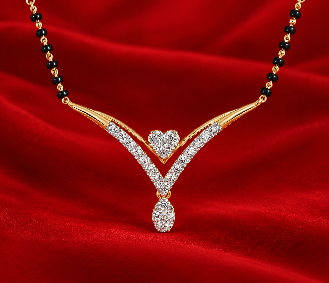 V-Shape Heart & Teardrop Diamond Mangalsutra Pendant
