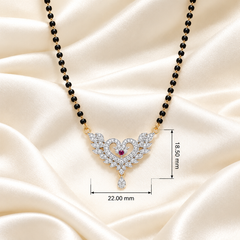 Heart & Wing Motif CZ Studded Hanging Teardrop Mangalsutra Pendant Chain for Women