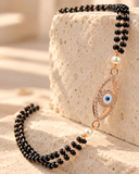 Evil Eye Diamond Mangalsutra Pendant with Black Beads & Pearl Accents