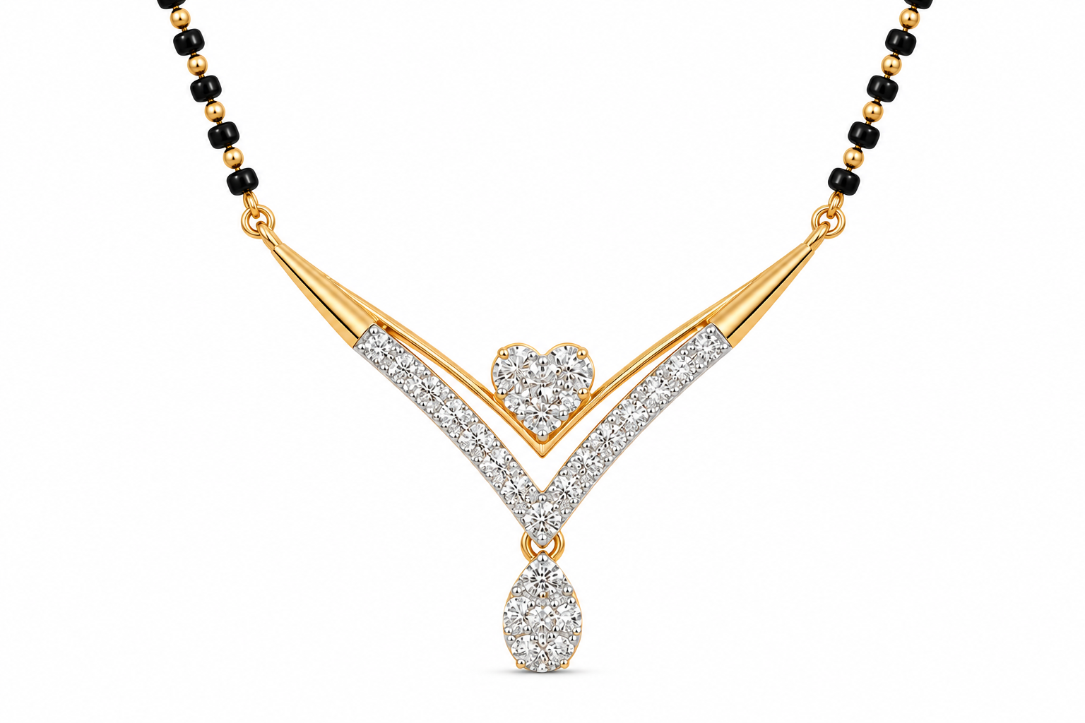 V-Shape Heart & Teardrop Diamond Mangalsutra Pendant