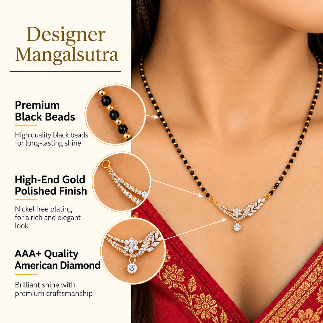 Meher Leaf & Floral Mangalsutra Pendant for Women