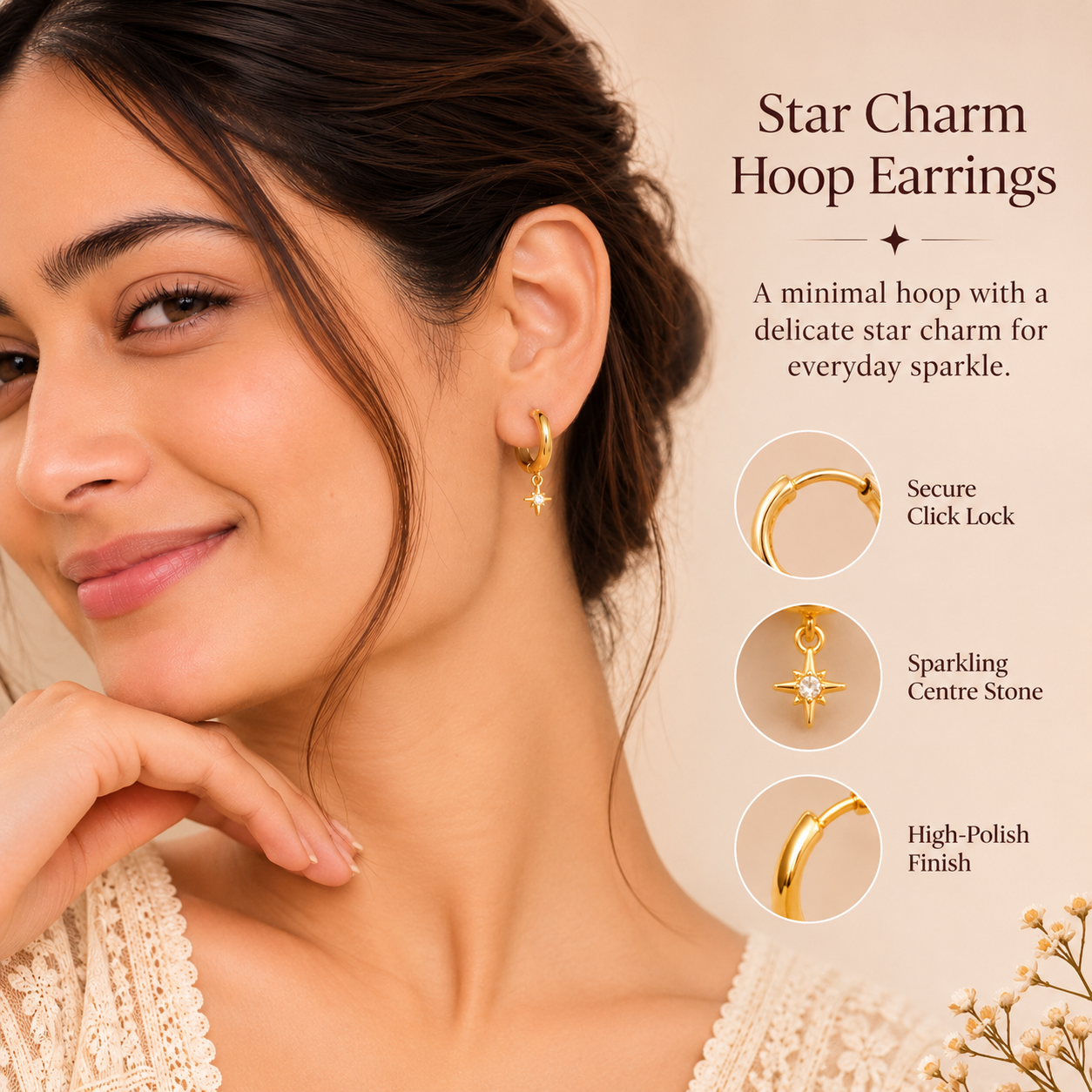 Elegant Golden Star Charm Huggie Earrings