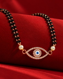 Evil Eye Diamond Mangalsutra Pendant with Black Beads & Pearl Accents