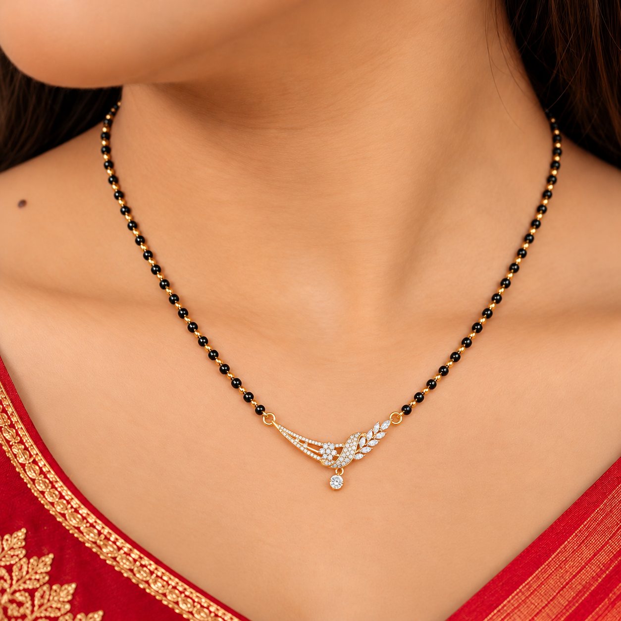 Meher Leaf & Floral Mangalsutra Pendant for Women