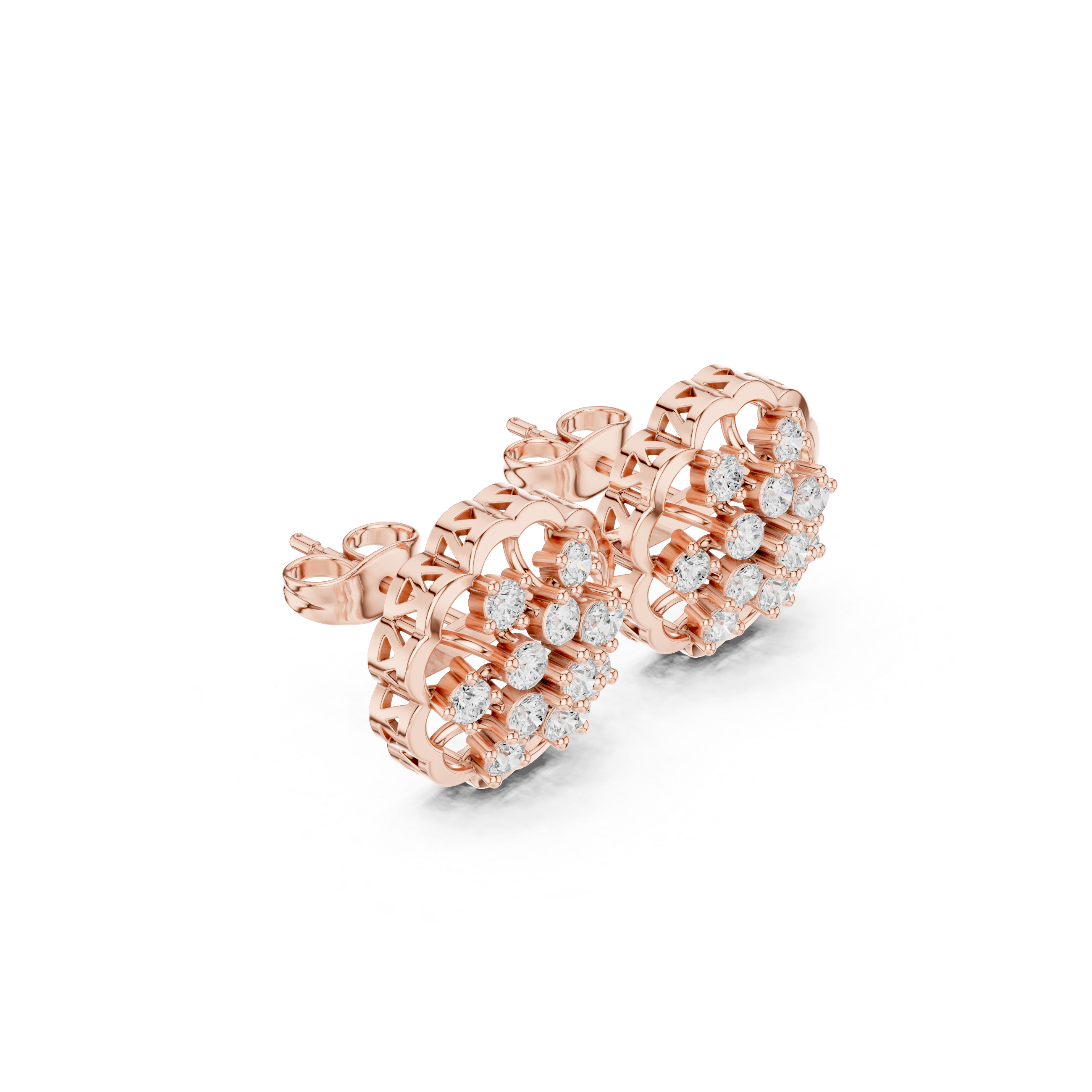 Rose Gold Diamond Floral Stud Earrings | Intricate Lattice Design