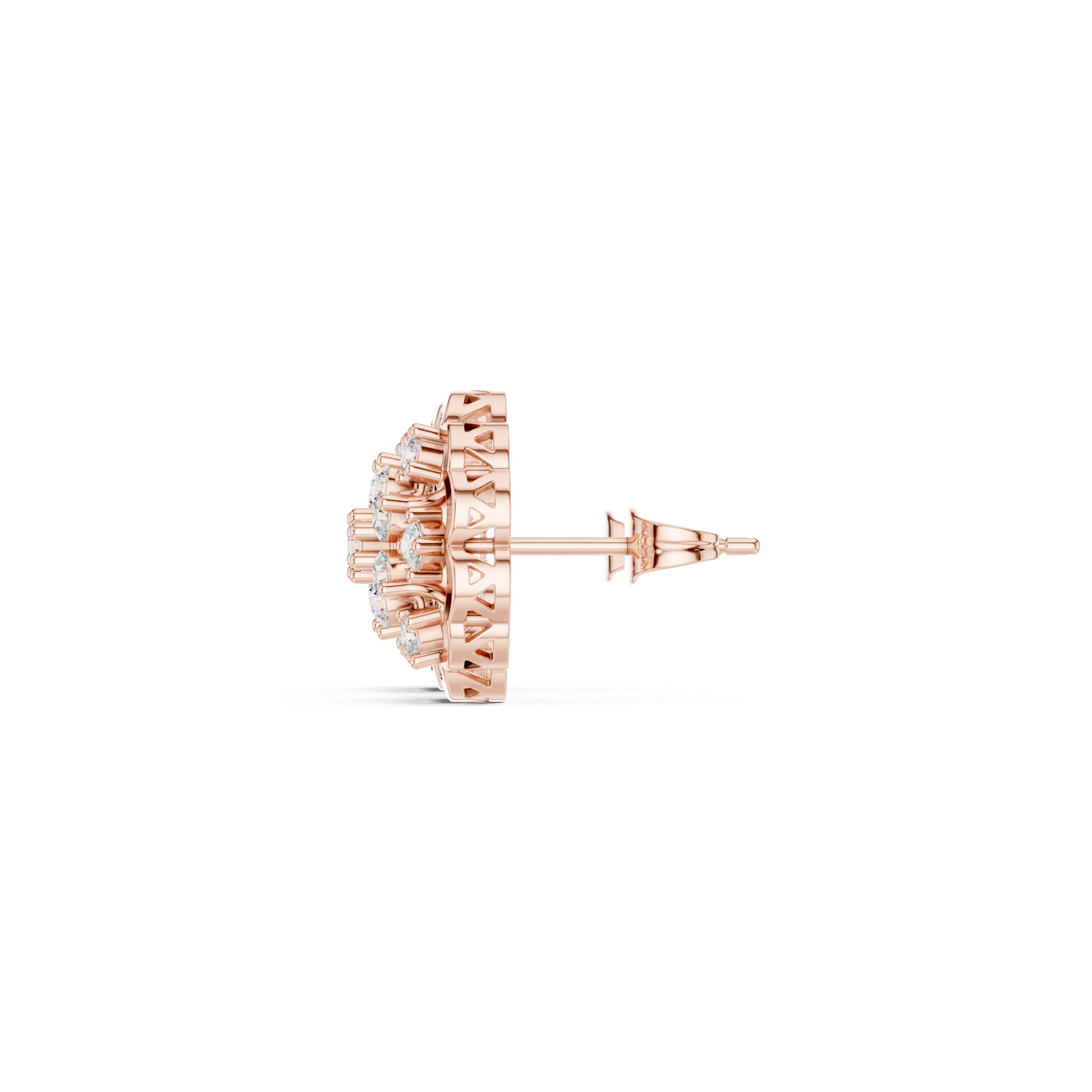 Rose Gold Diamond Floral Stud Earrings | Intricate Lattice Design
