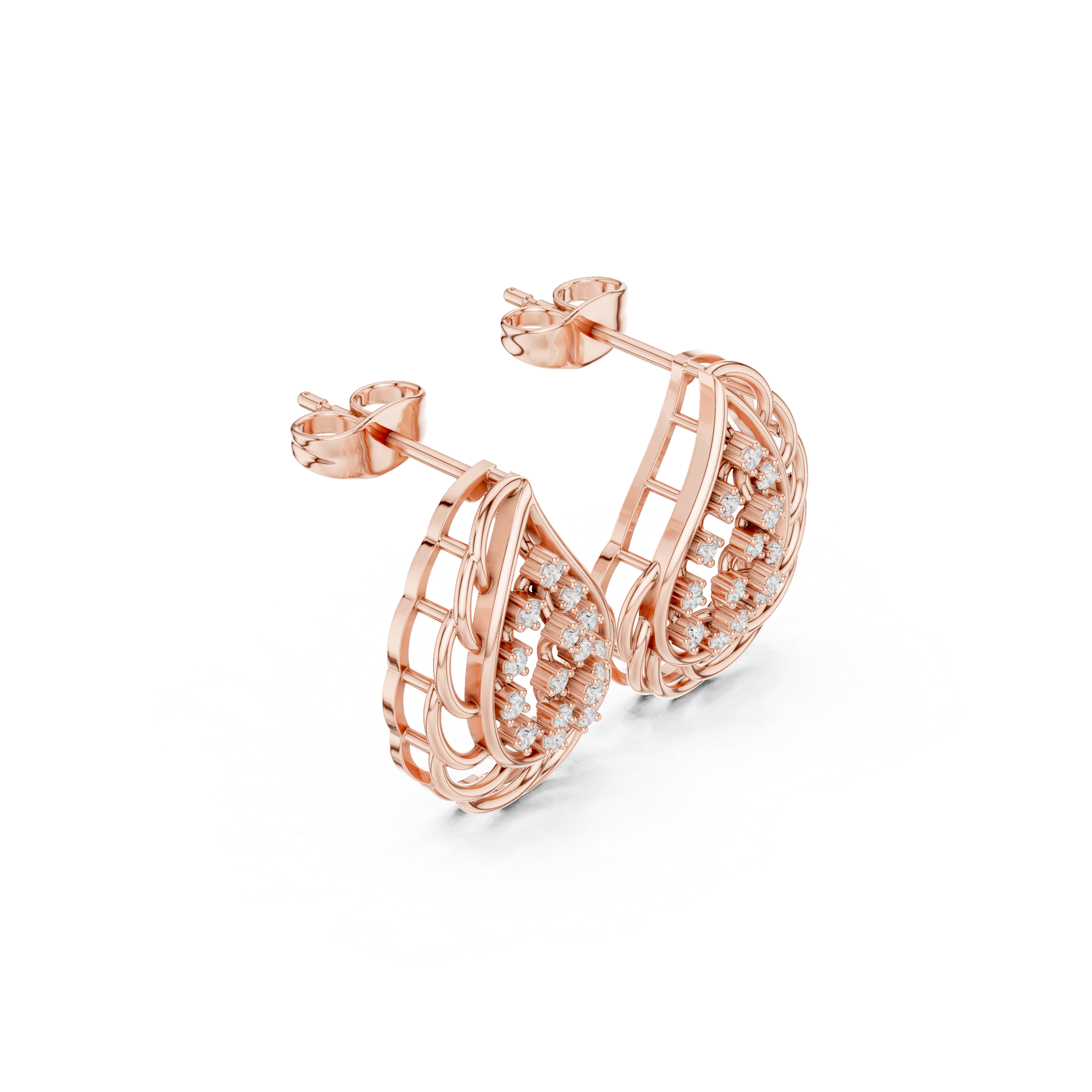 Rose Gold Teardrop Lattice Diamond Stud Earrings