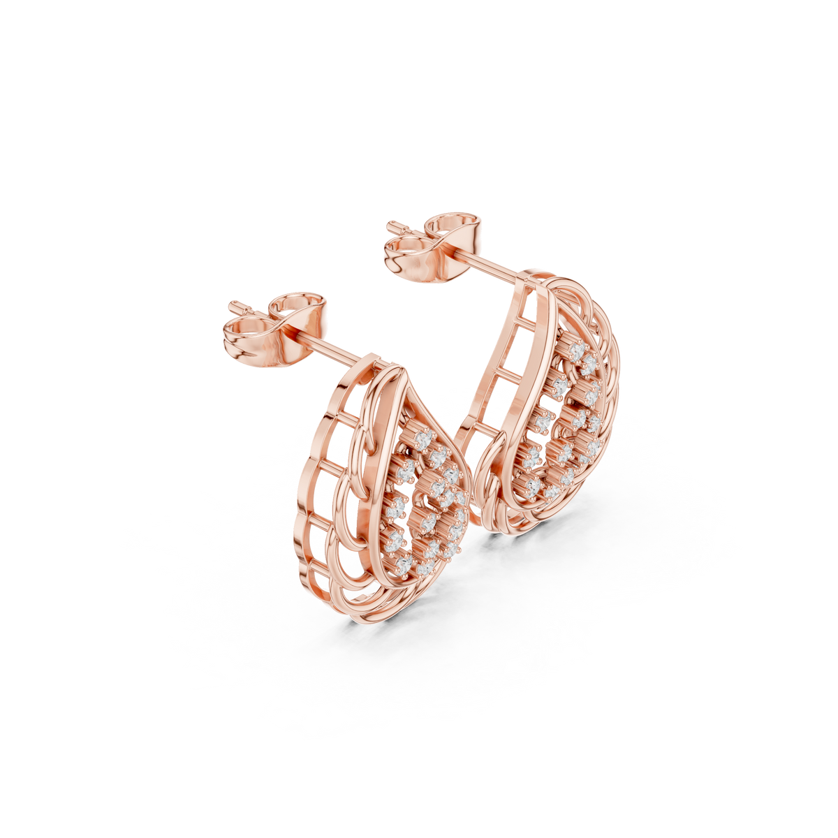 Rose Gold Teardrop Lattice Diamond Stud Earrings