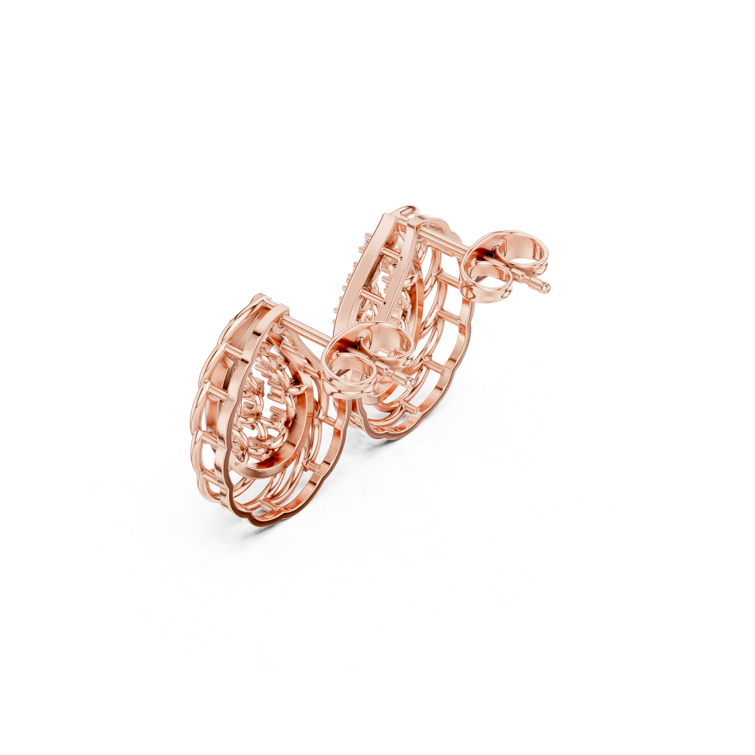 Rose Gold Teardrop Lattice Diamond Stud Earrings