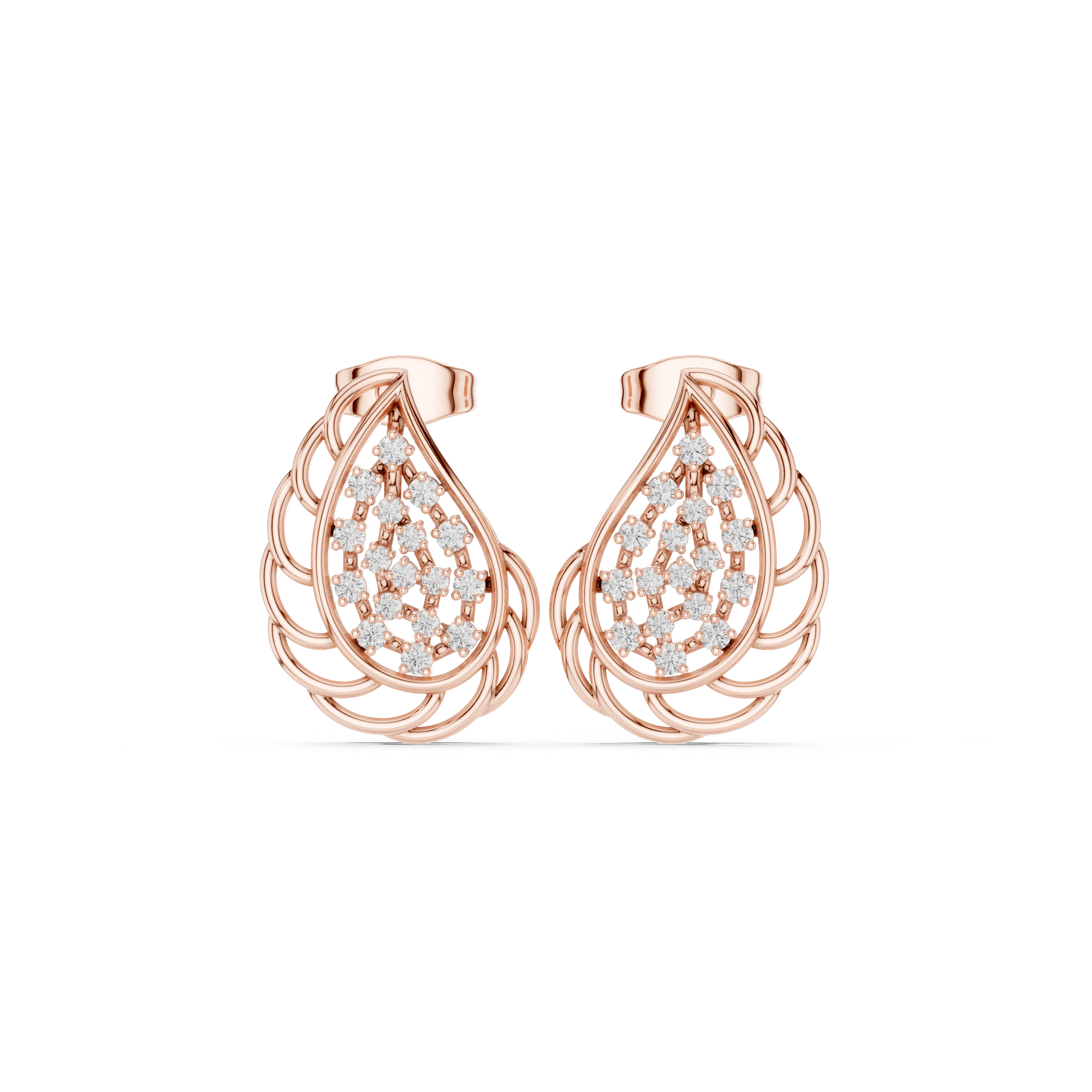 Rose Gold Teardrop Lattice Diamond Stud Earrings