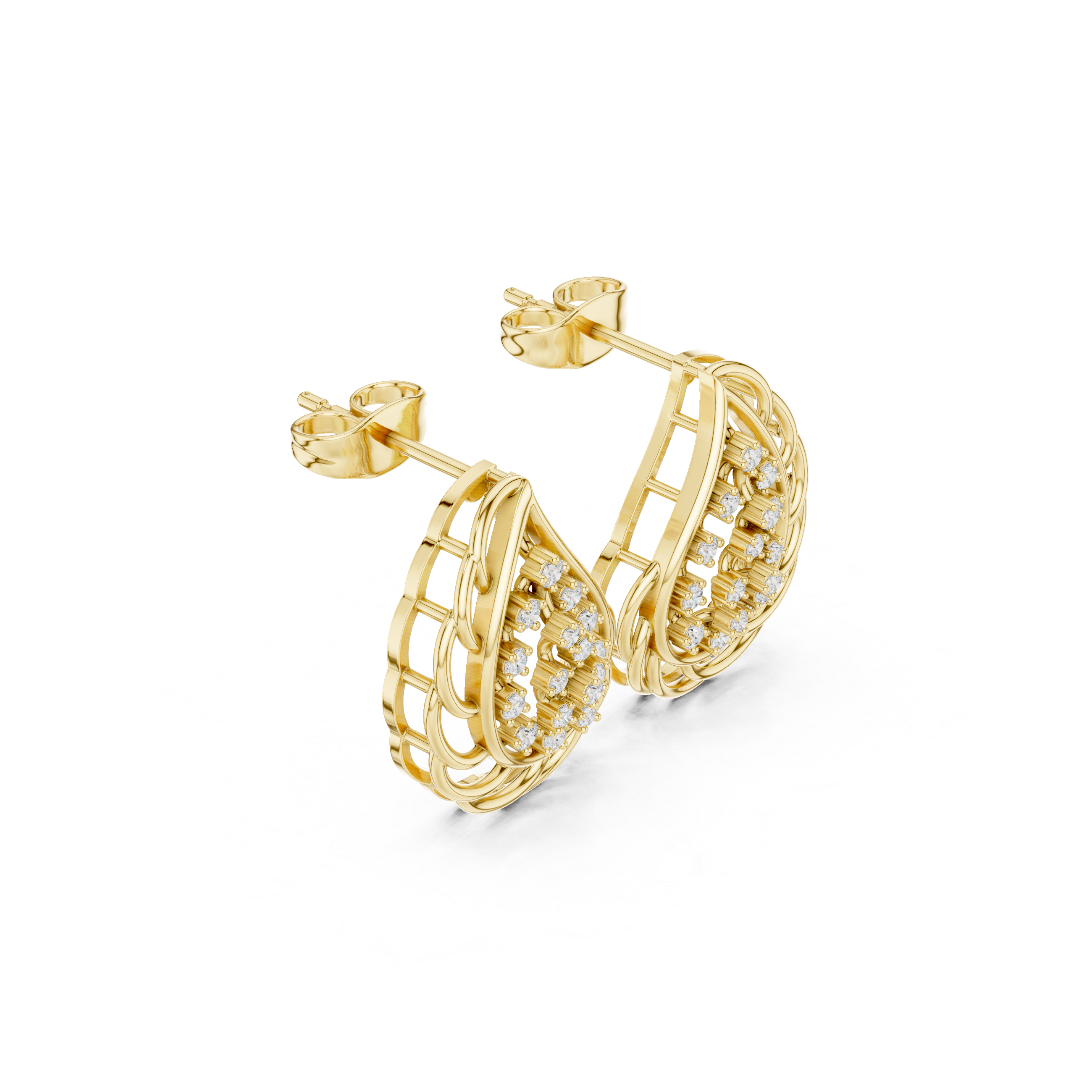 Rose Gold Teardrop Lattice Diamond Stud Earrings