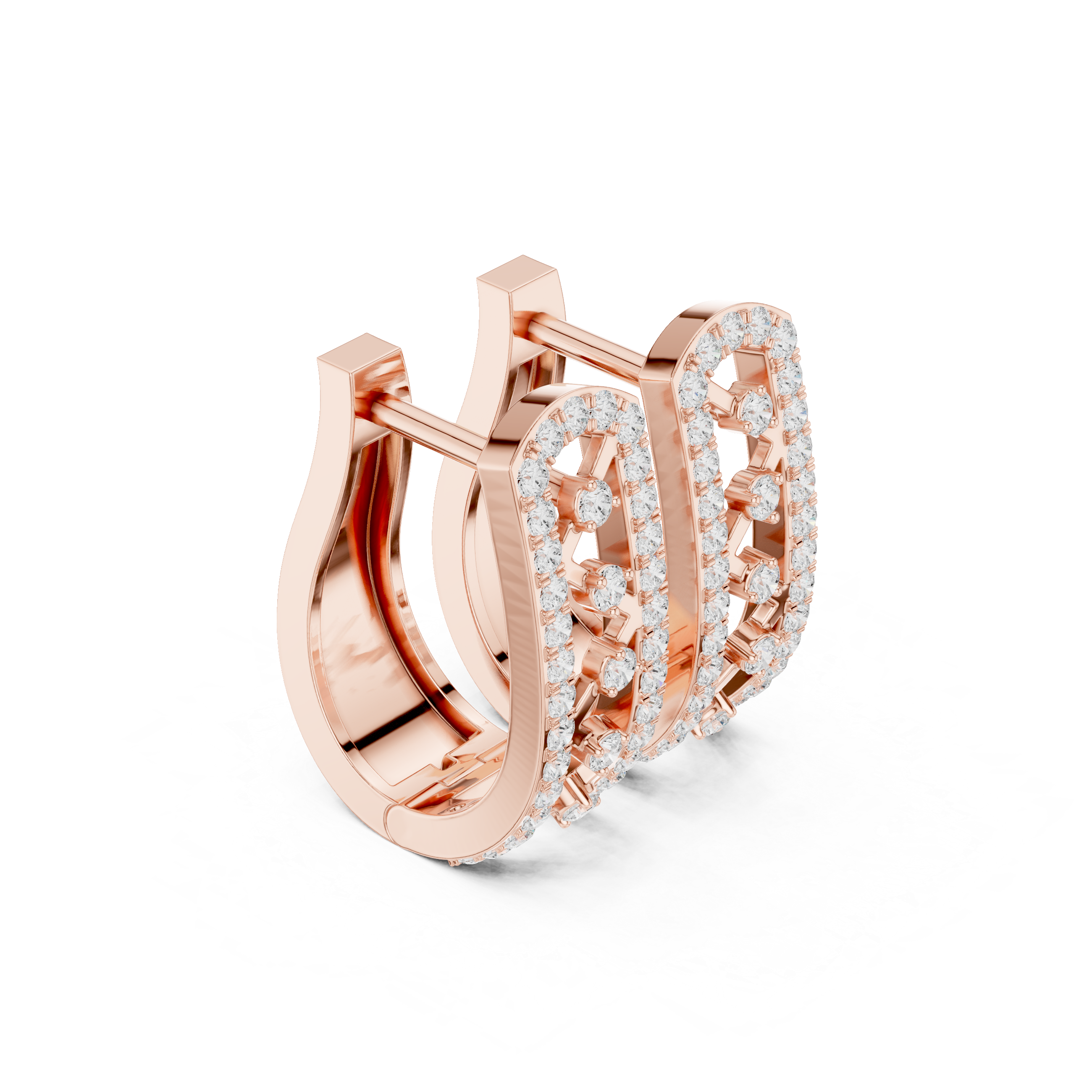 Rose Gold Double-Row Lattice Huggie Hoop Earrings |