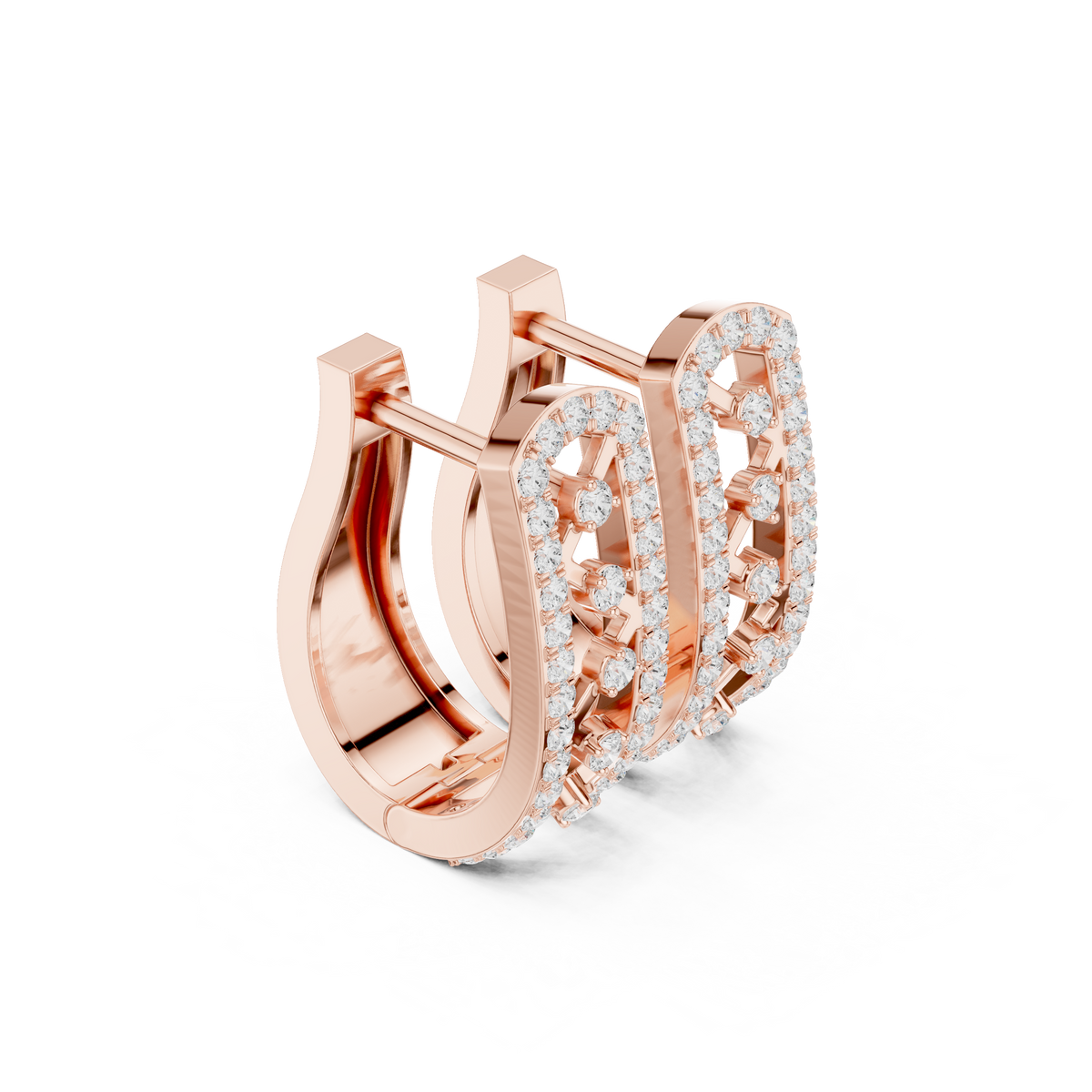Rose Gold Double-Row Lattice Huggie Hoop Earrings |