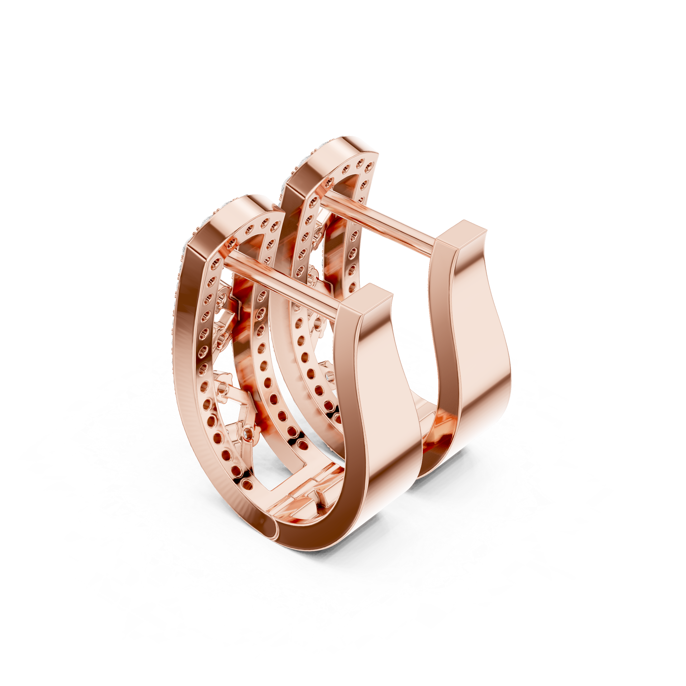 Rose Gold Double-Row Lattice Huggie Hoop Earrings |