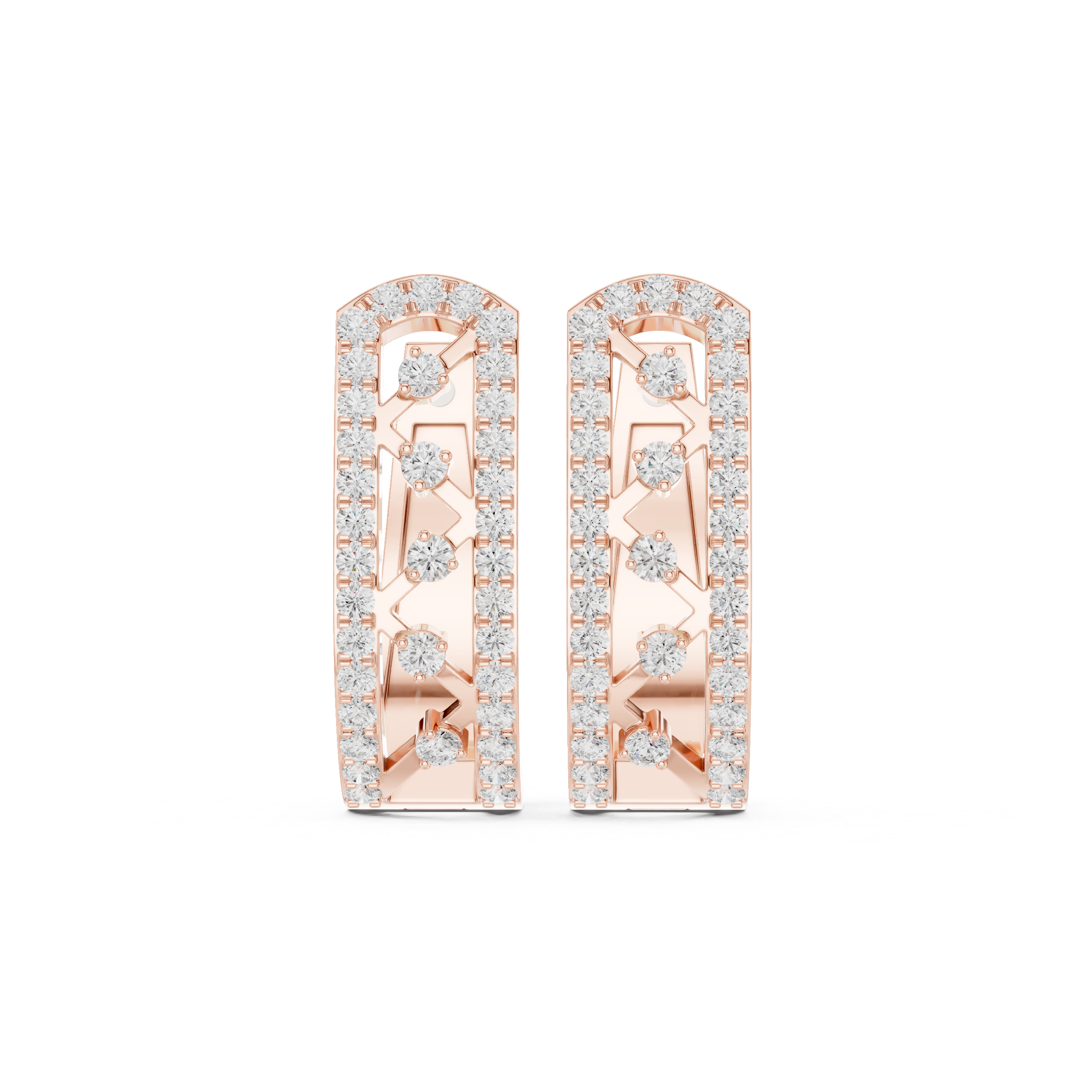 Rose Gold Double-Row Lattice Huggie Hoop Earrings |